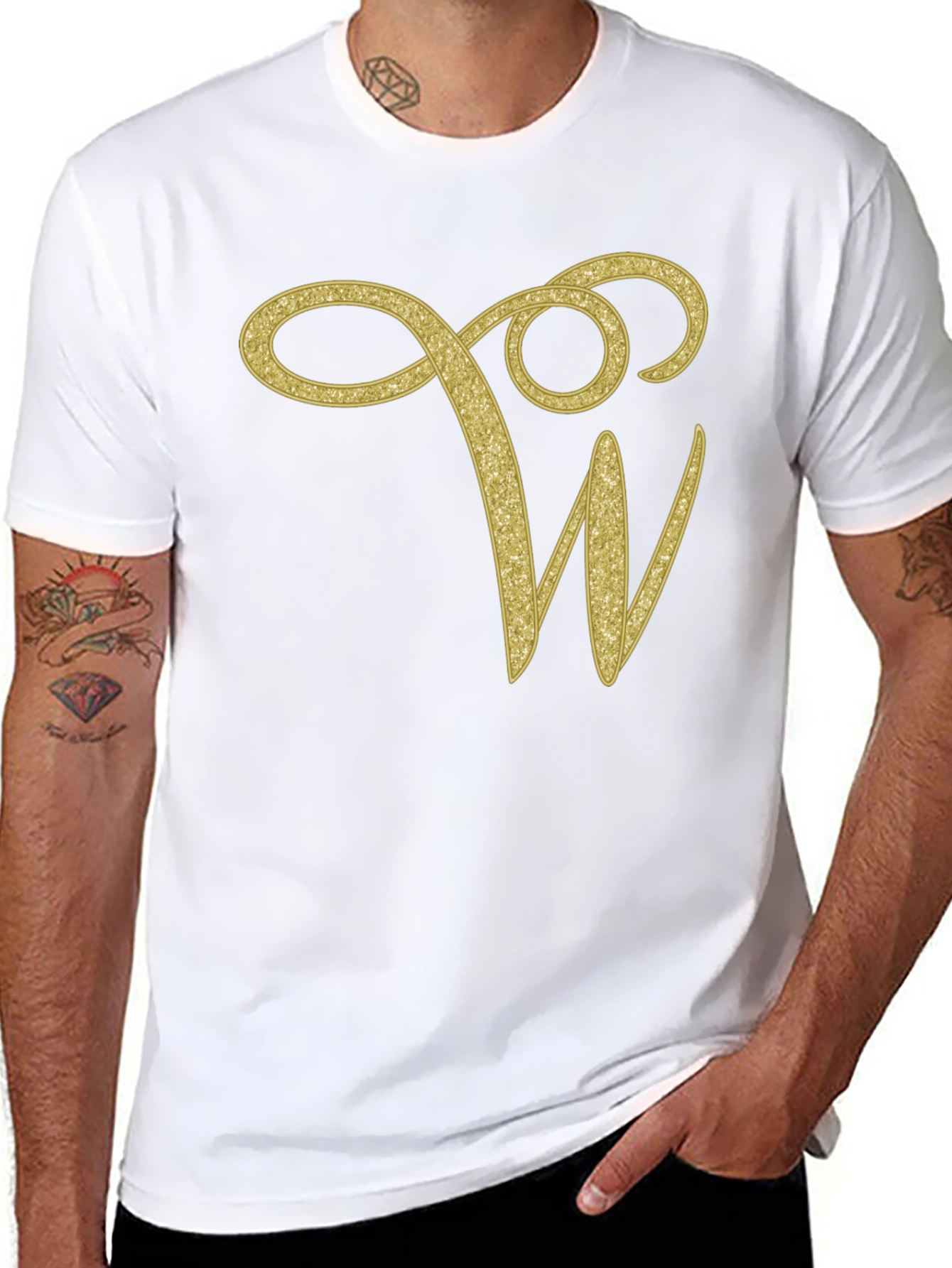 Elegant Initial W Black T-Shirt