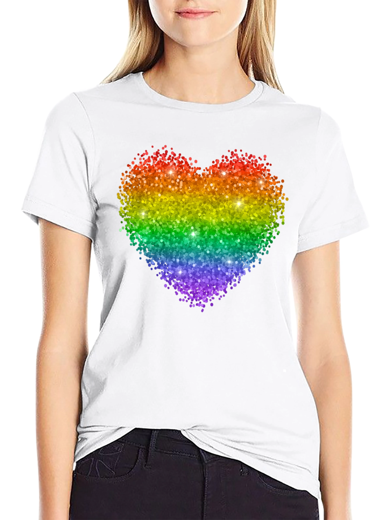 Rainbow Glitter Heart Graphic Tee