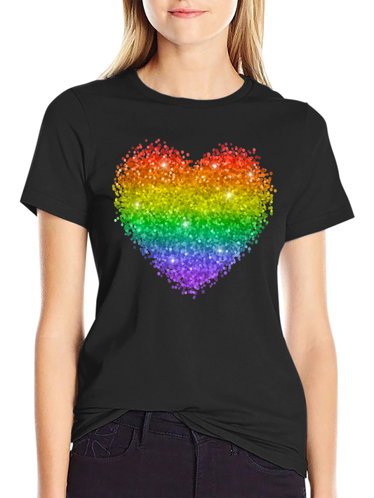 Rainbow Glitter Heart Graphic Tee