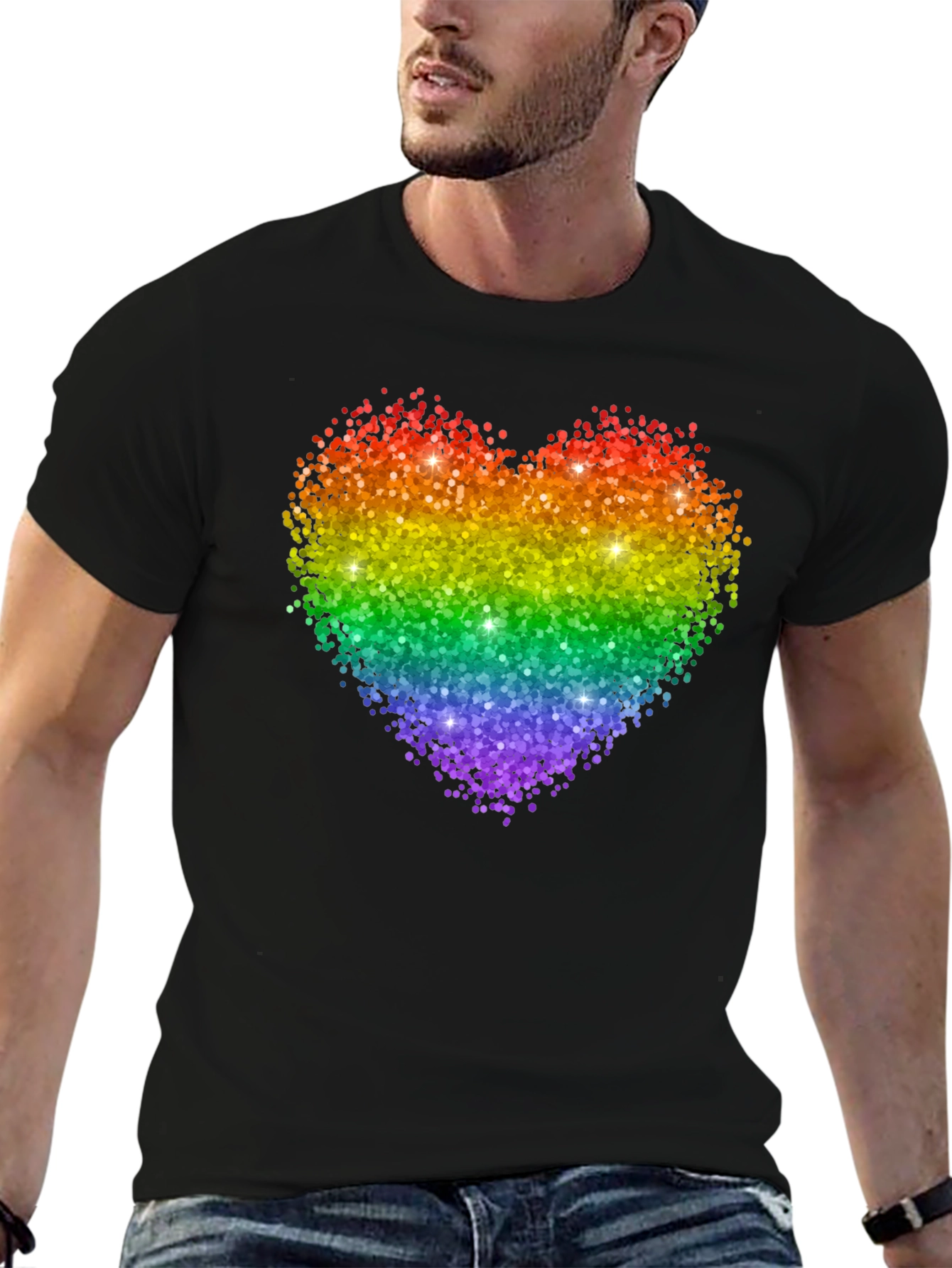 Rainbow Glitter Heart Graphic Tee