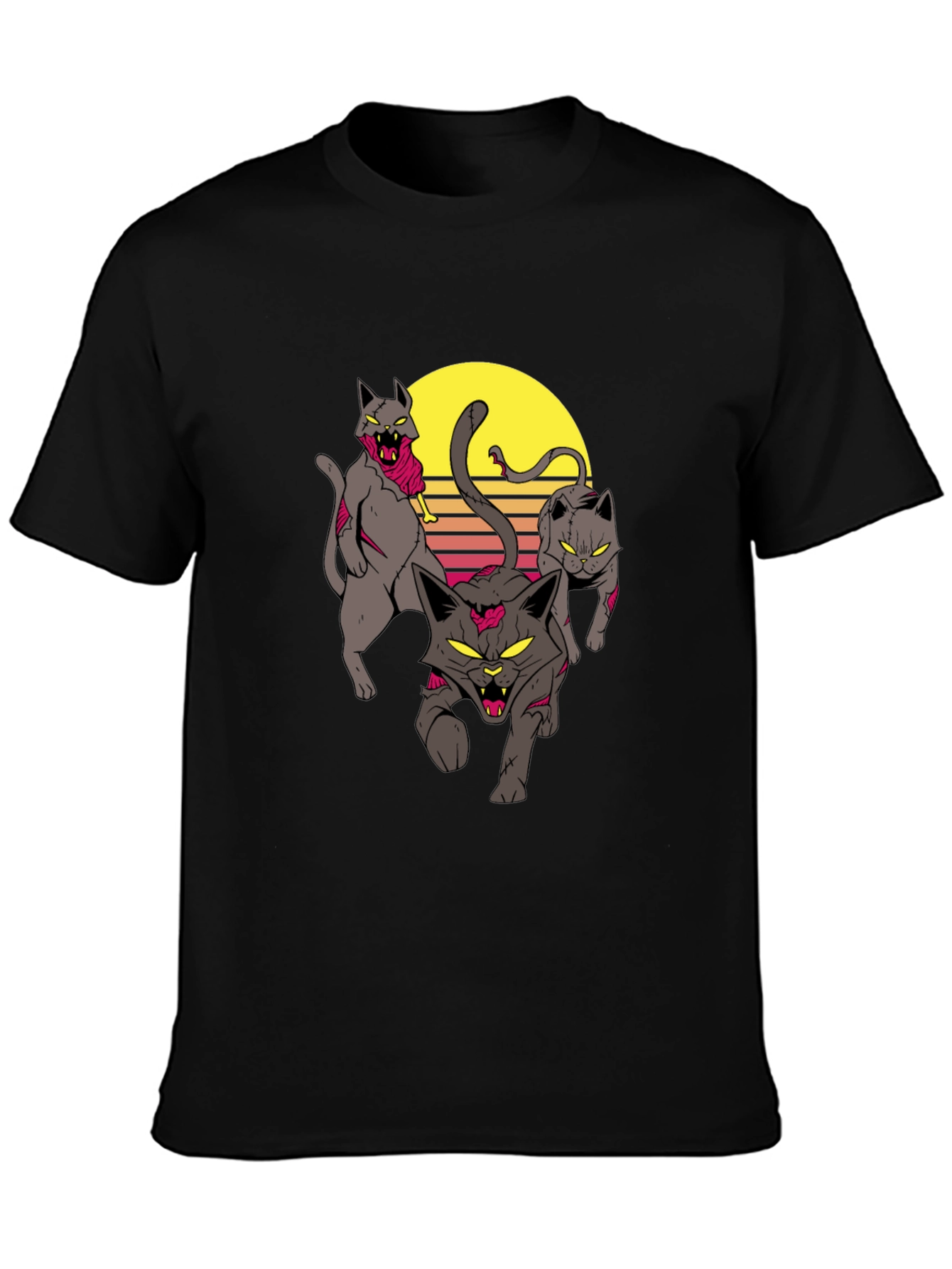 Zombie Cats Graphic Tee - Retro Sunset Style