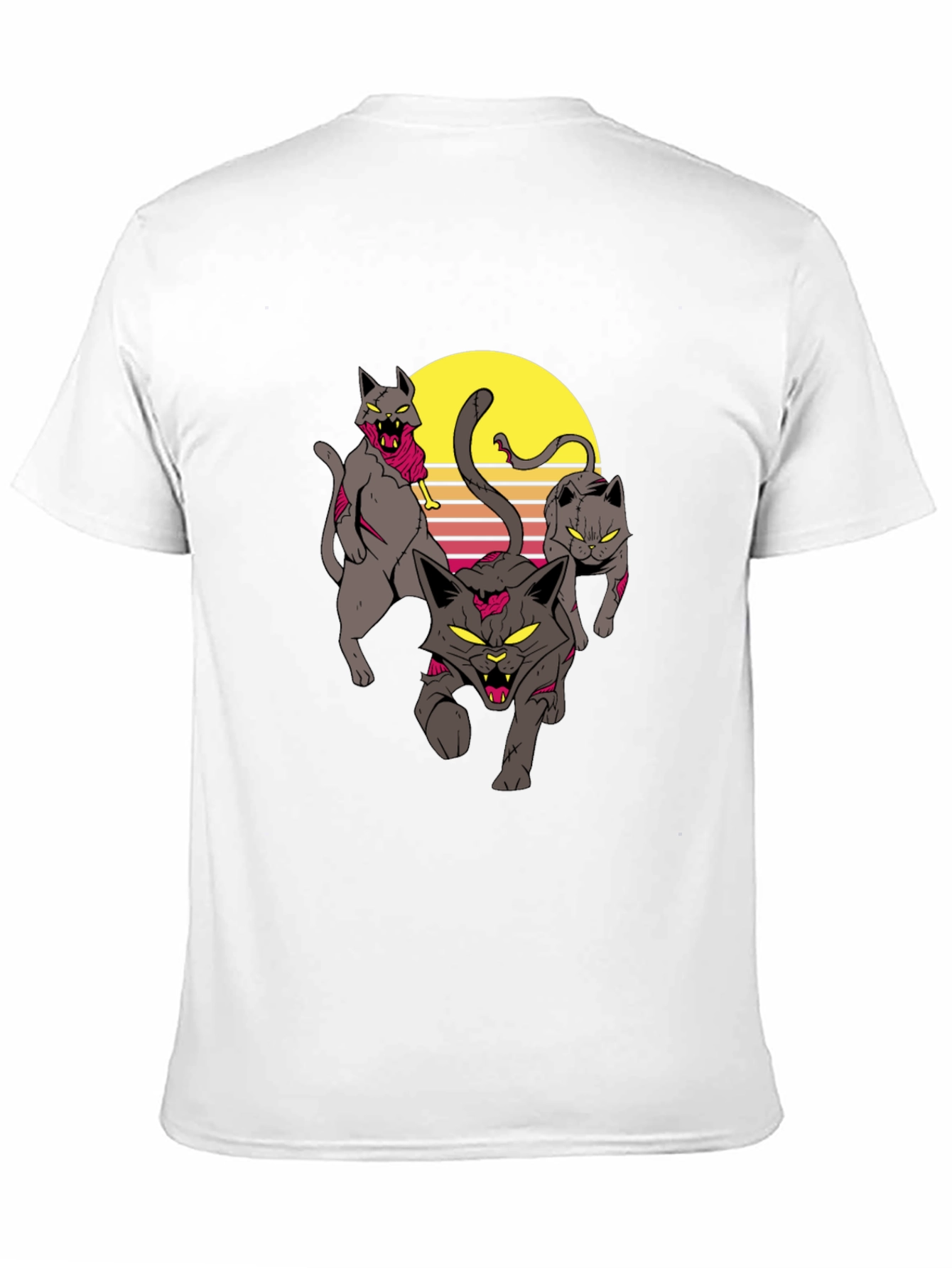 Zombie Cats Graphic Tee - Retro Sunset Style