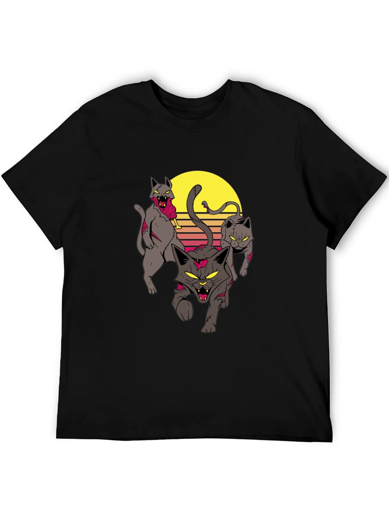 Zombie Cats Graphic Tee - Retro Sunset Style