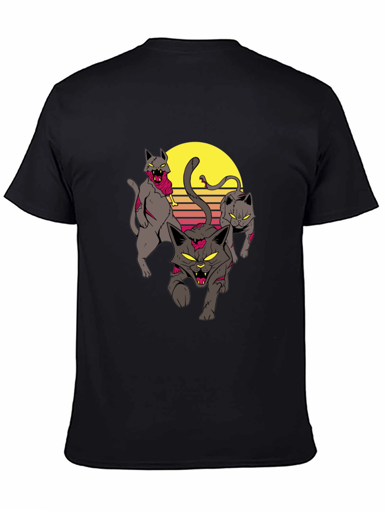 Zombie Cats Graphic Tee - Retro Sunset Style