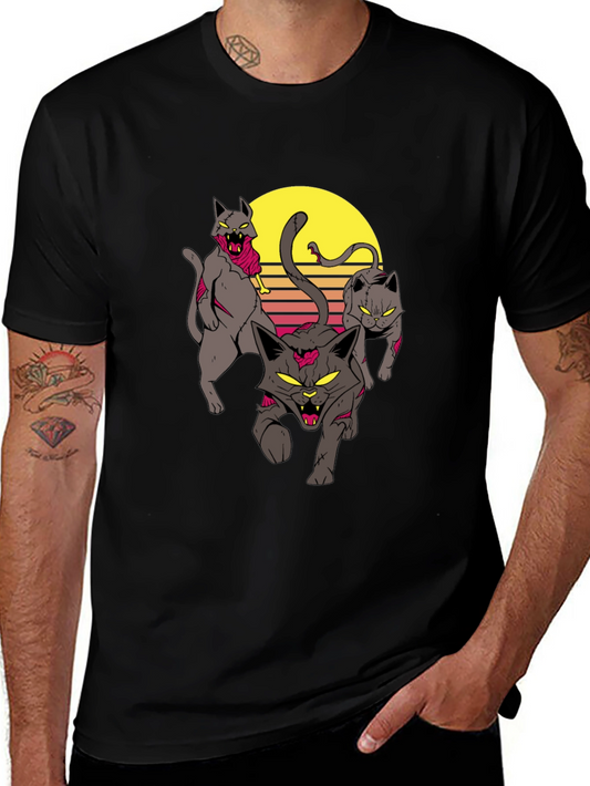 Zombie Cats Graphic Tee - Retro Sunset Style