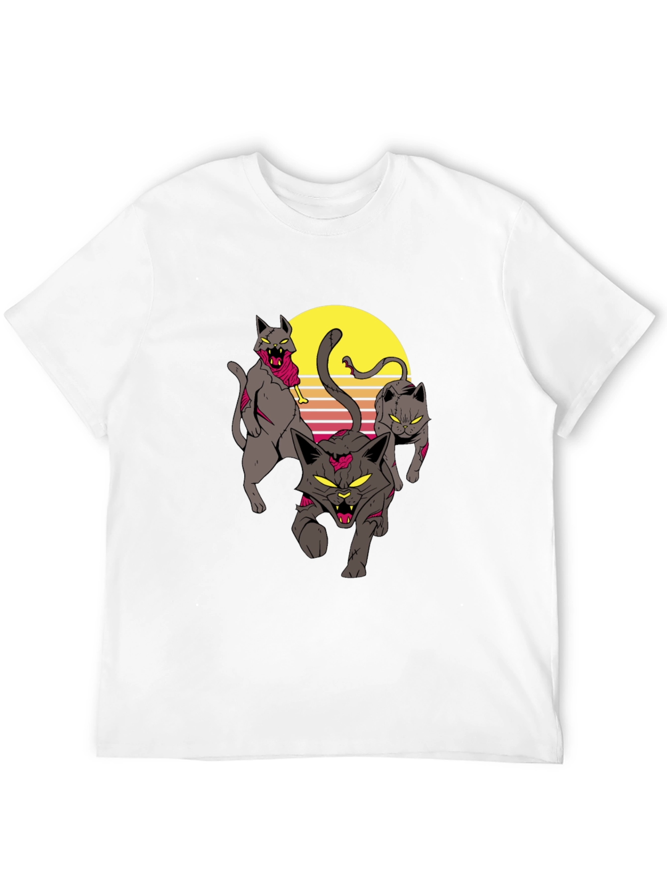 Zombie Cats Graphic Tee - Retro Sunset Style