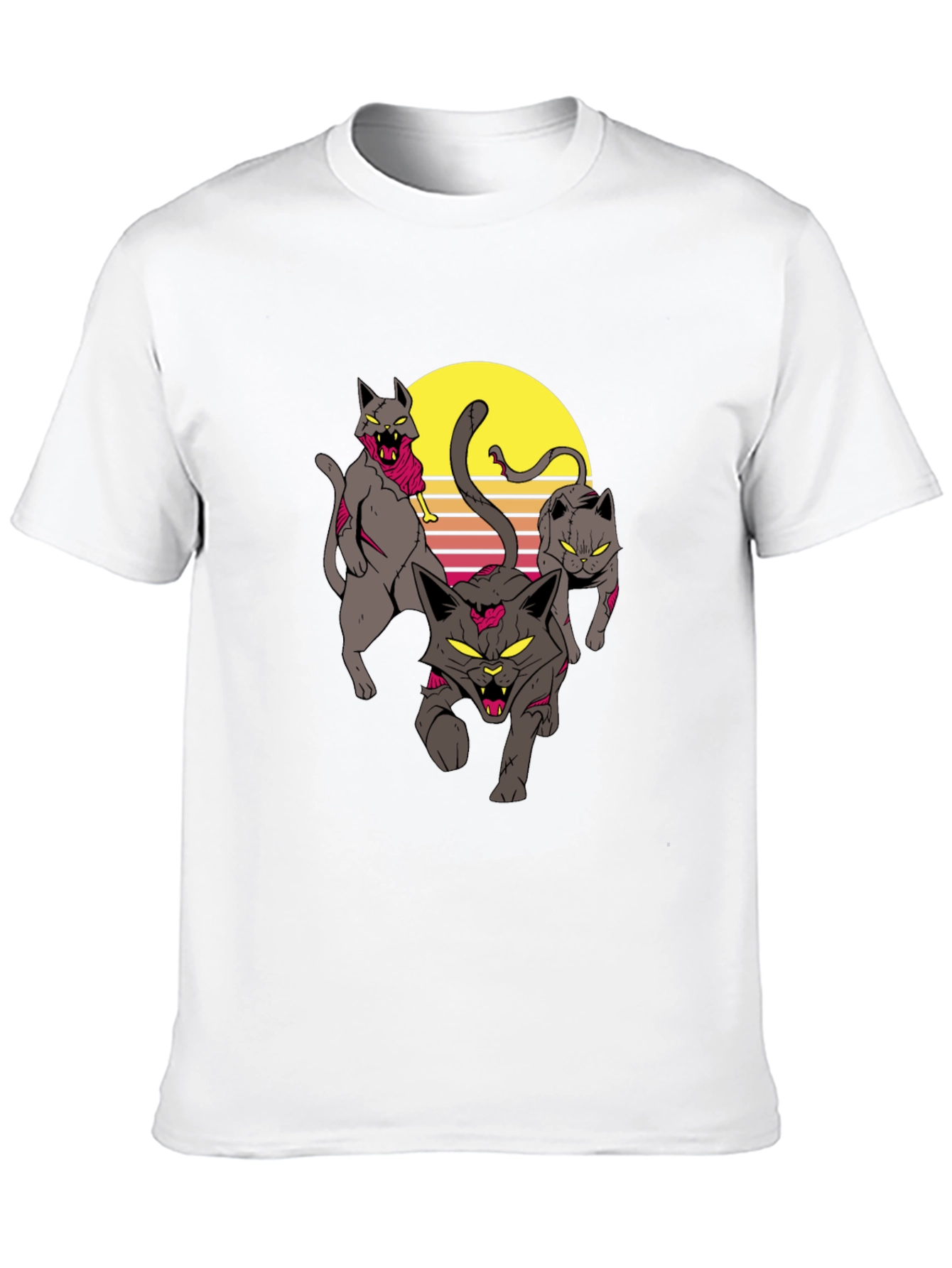 Zombie Cats Graphic Tee - Retro Sunset Style
