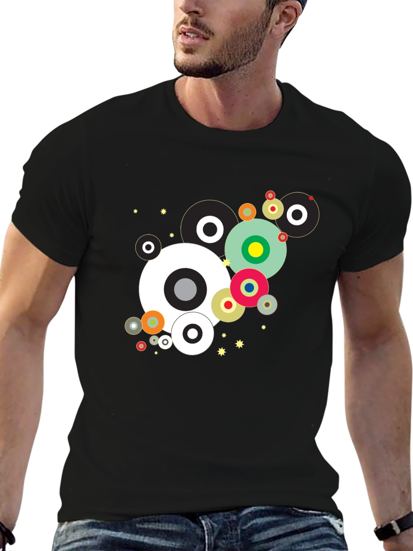 Modern Geometric Circles Black Graphic Tee