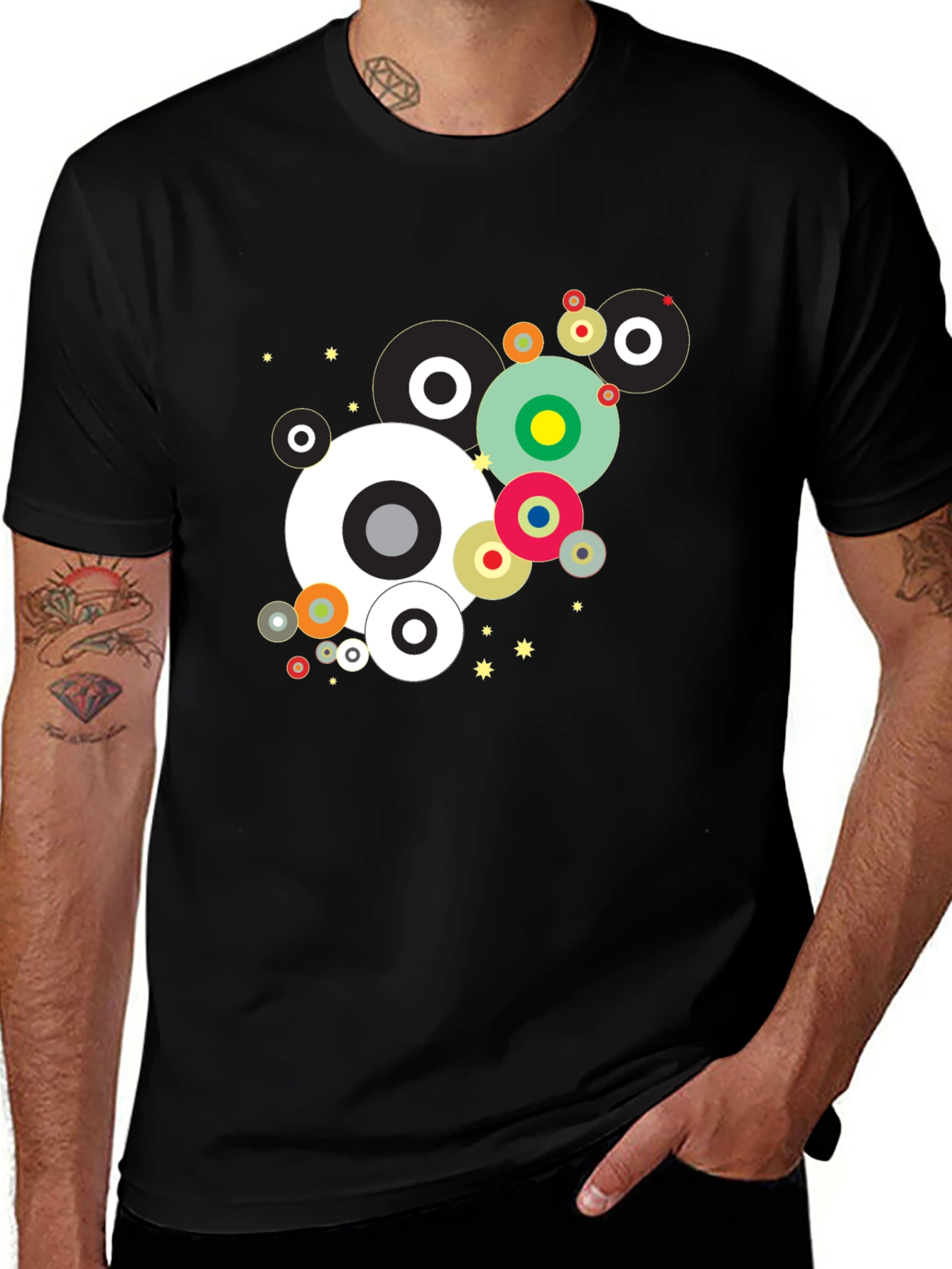 Modern Geometric Circles Black Graphic Tee