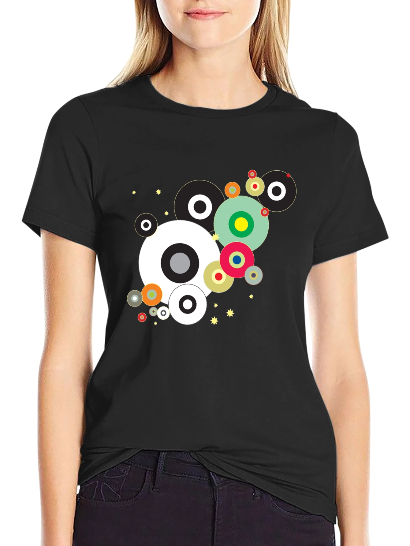Modern Geometric Circles Black Graphic Tee