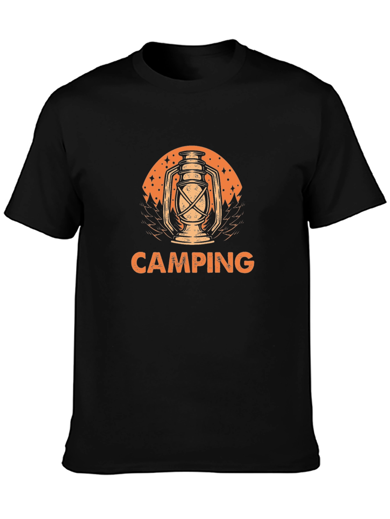 Camping Lantern Graphic Tee - Black Cotton T-Shirt