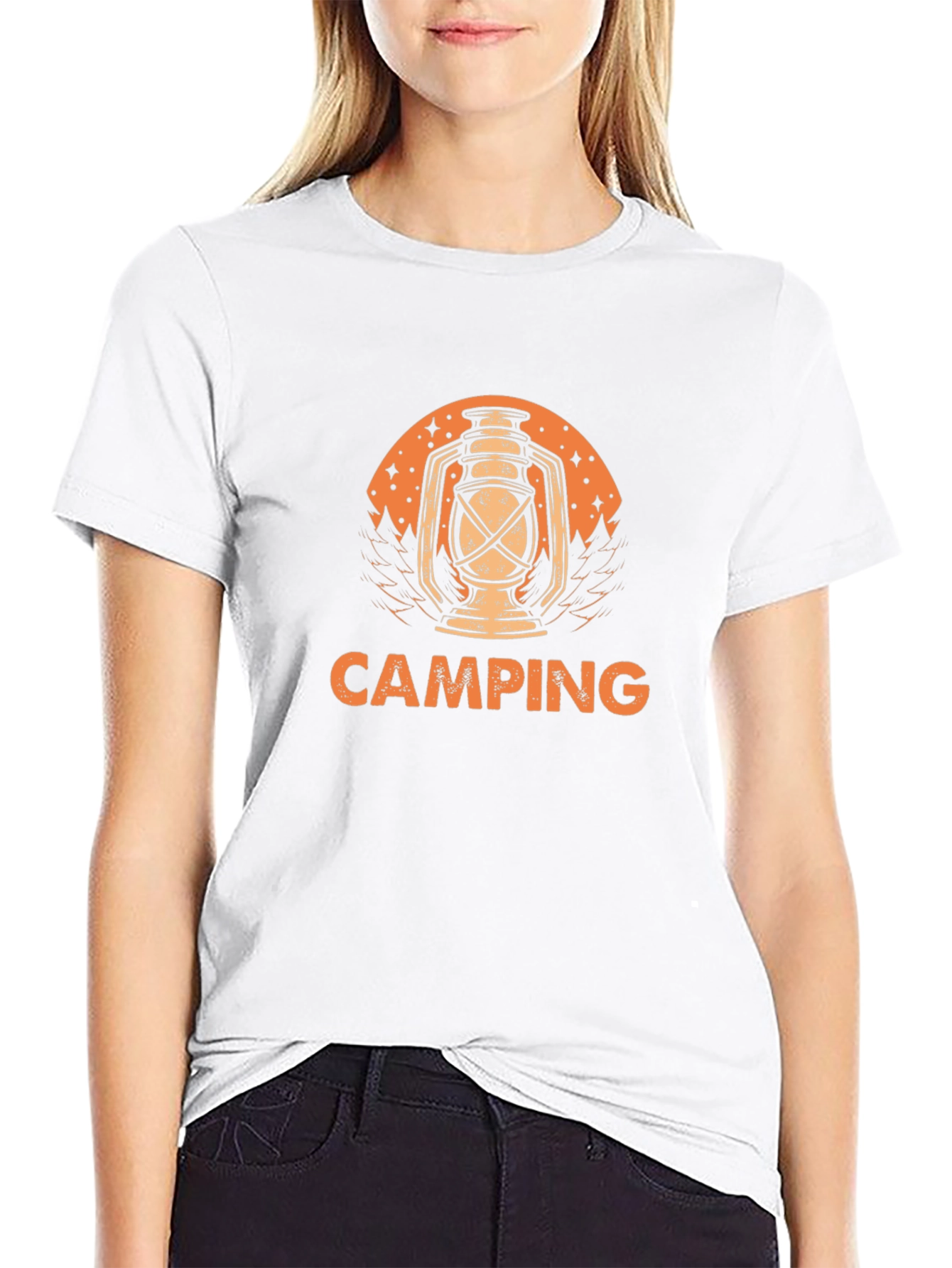Camping Lantern Graphic Tee - Black Cotton T-Shirt