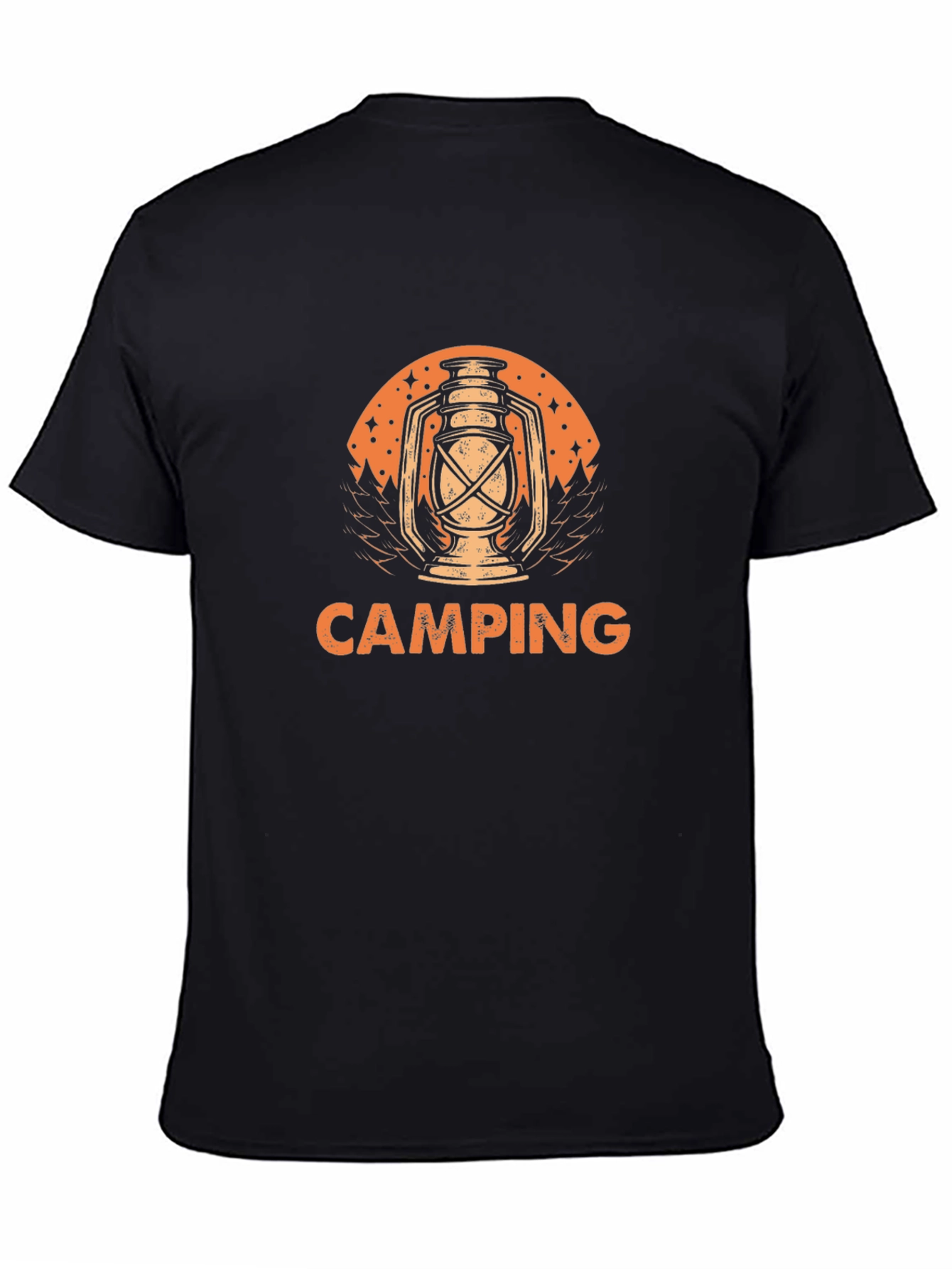 Camping Lantern Graphic Tee - Black Cotton T-Shirt