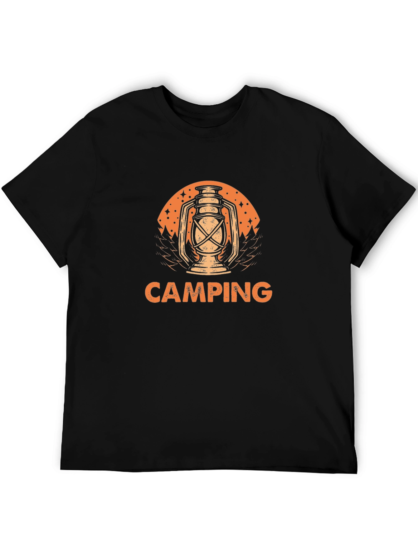 Camping Lantern Graphic Tee - Black Cotton T-Shirt