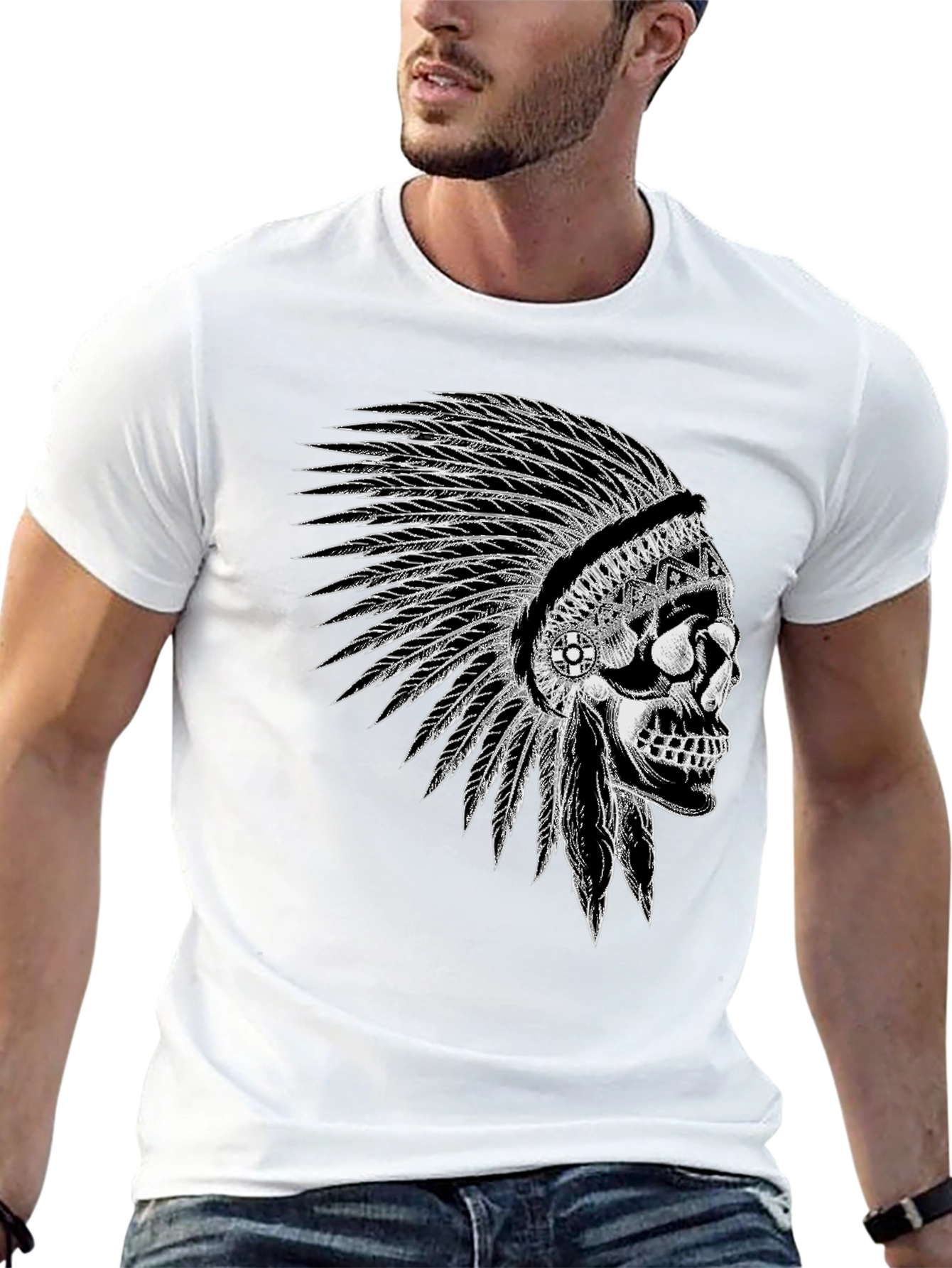 Skull Headdress Black T-Shirt - Unique Graphic Tee