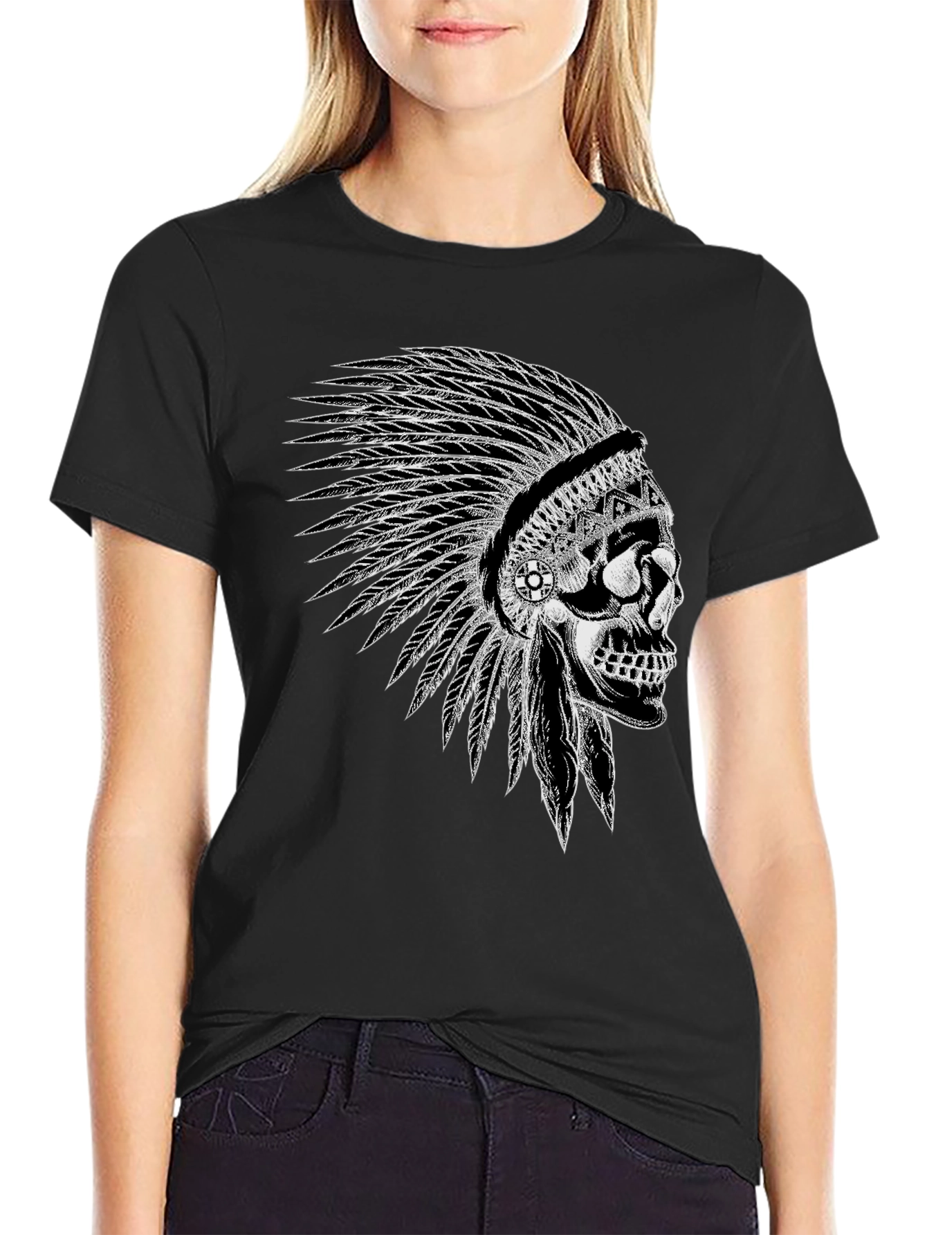 Skull Headdress Black T-Shirt - Unique Graphic Tee