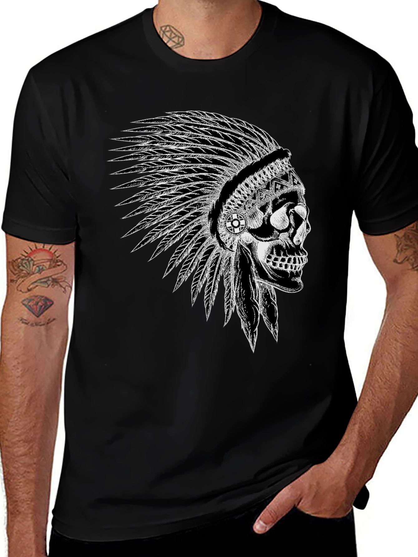 Skull Headdress Black T-Shirt - Unique Graphic Tee
