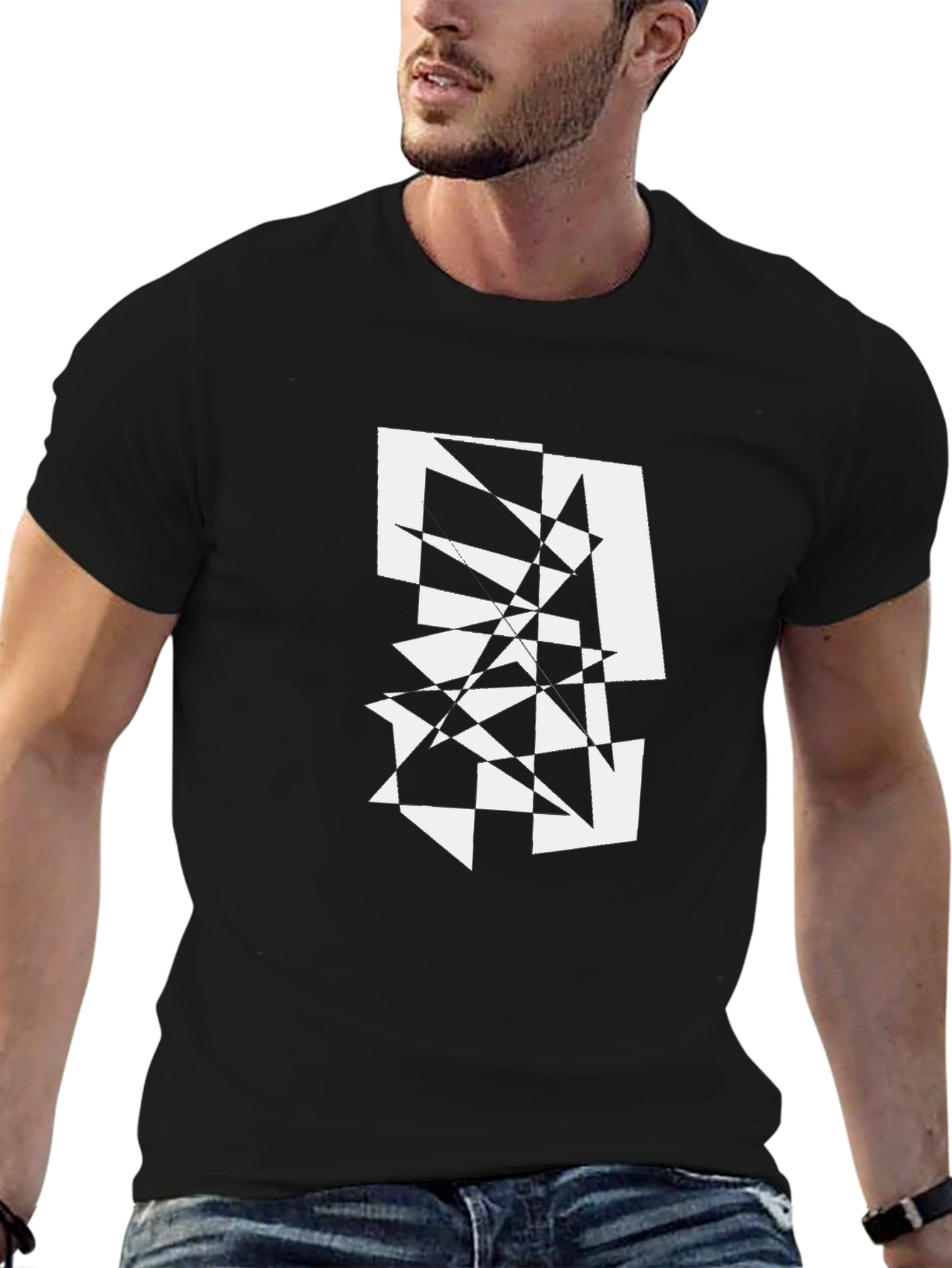 Abstract Geometric Graphic Print Tee - Black