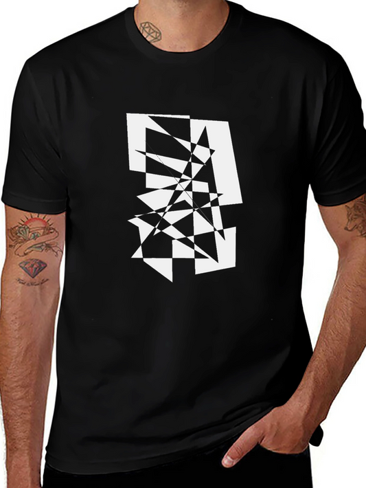Abstract Geometric Graphic Print Tee - Black