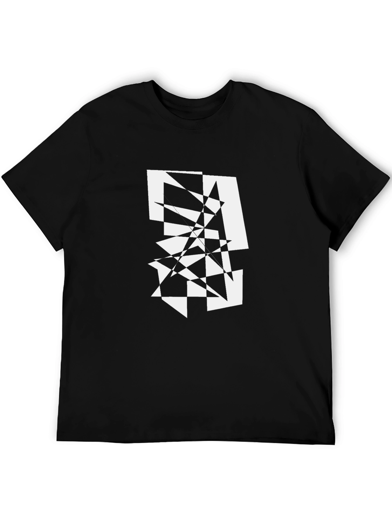 Abstract Geometric Graphic Print Tee - Black