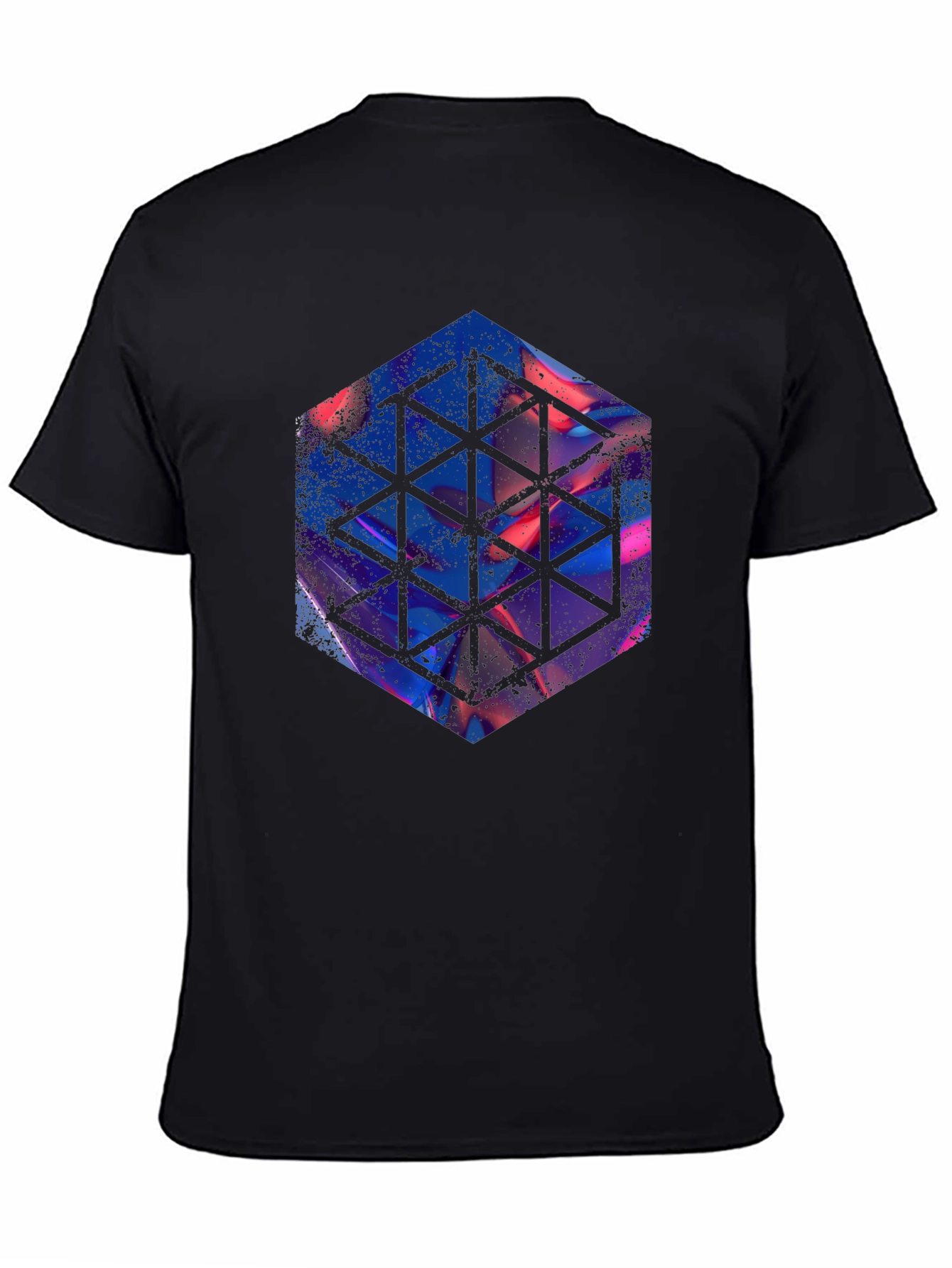 Geometric Hexagon Graphic Black T-Shirt