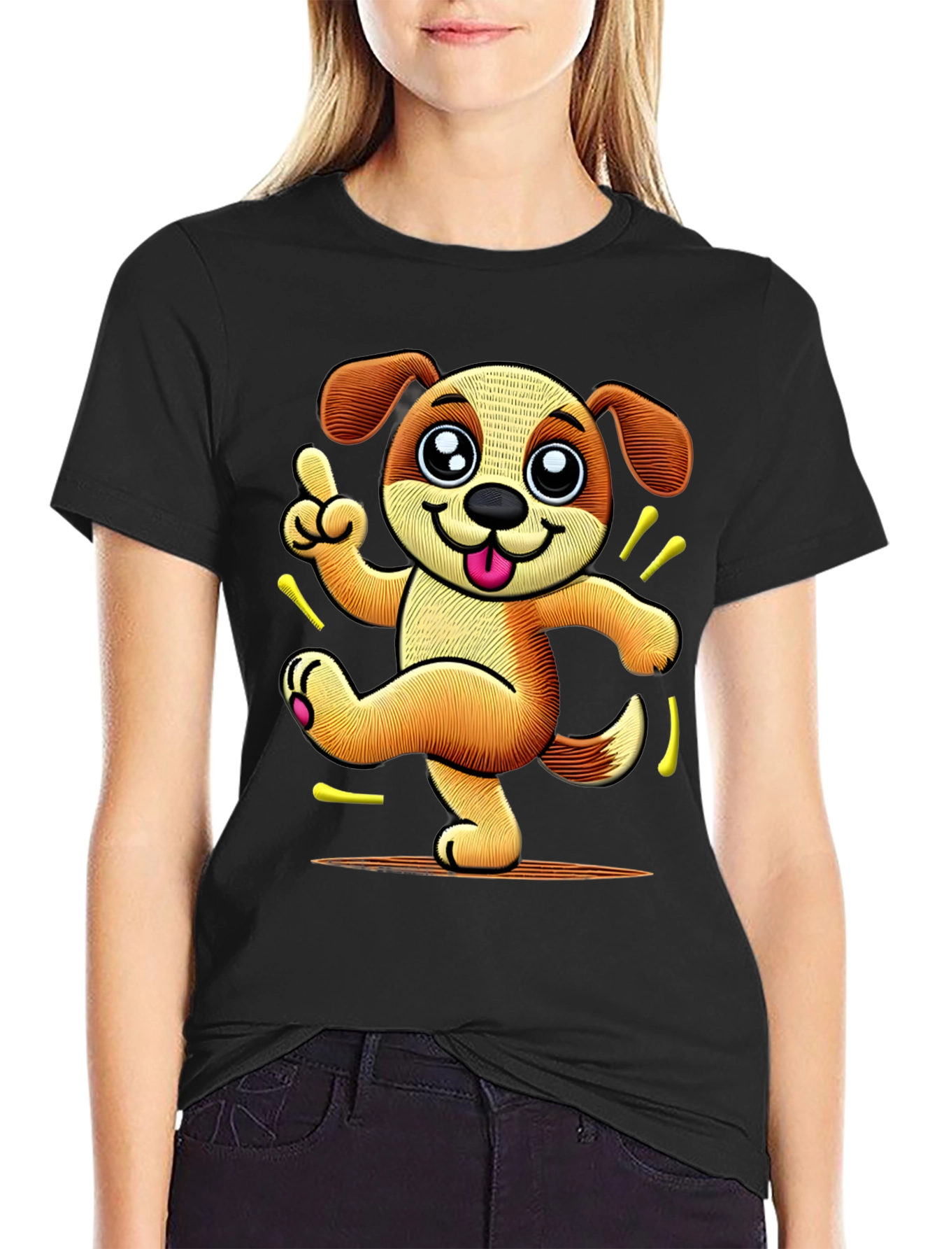 Dancing Dog Cartoon Graphic T-Shirt