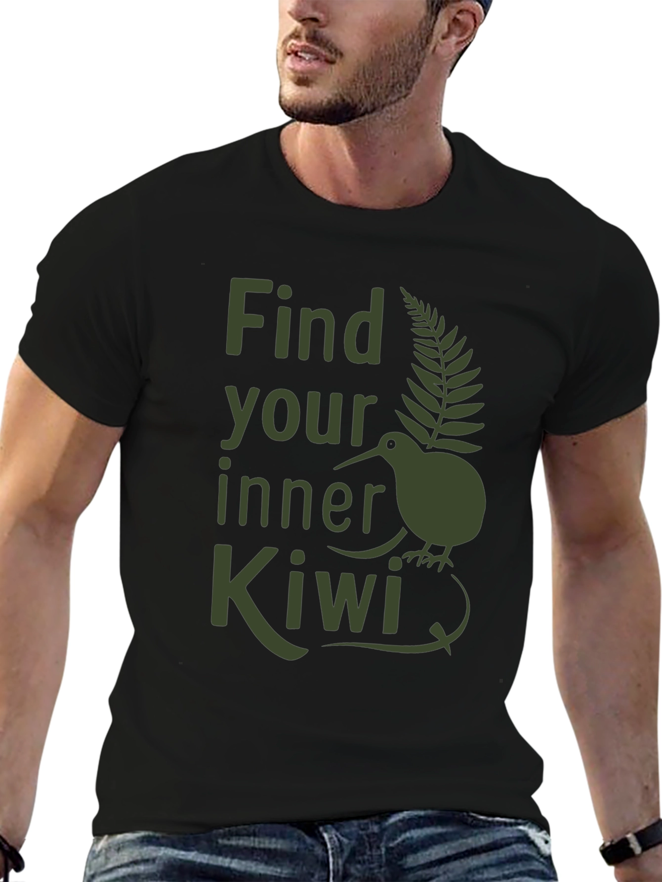 Find Your Inner Kiwi T-Shirt - Olive Green Print