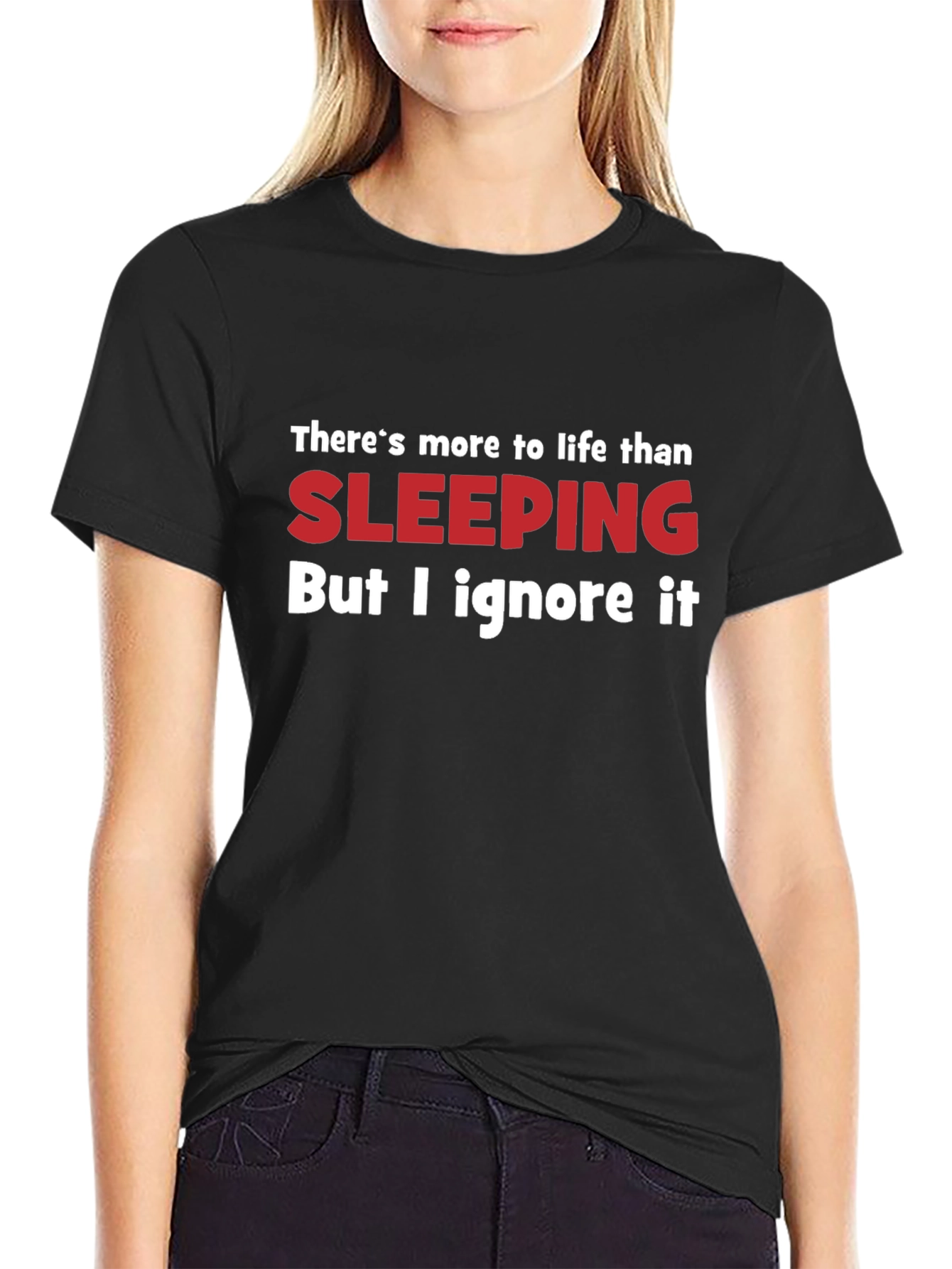 Funny Sleeping Humor Graphic Black T-Shirt