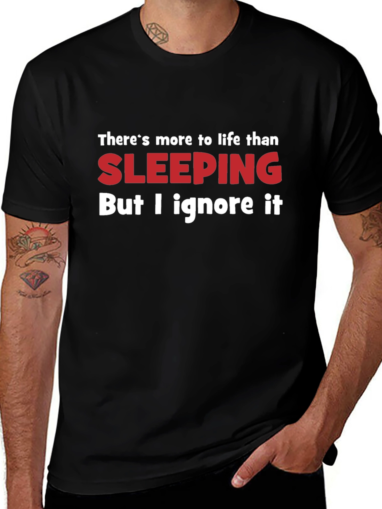 Funny Sleeping Humor Graphic Black T-Shirt
