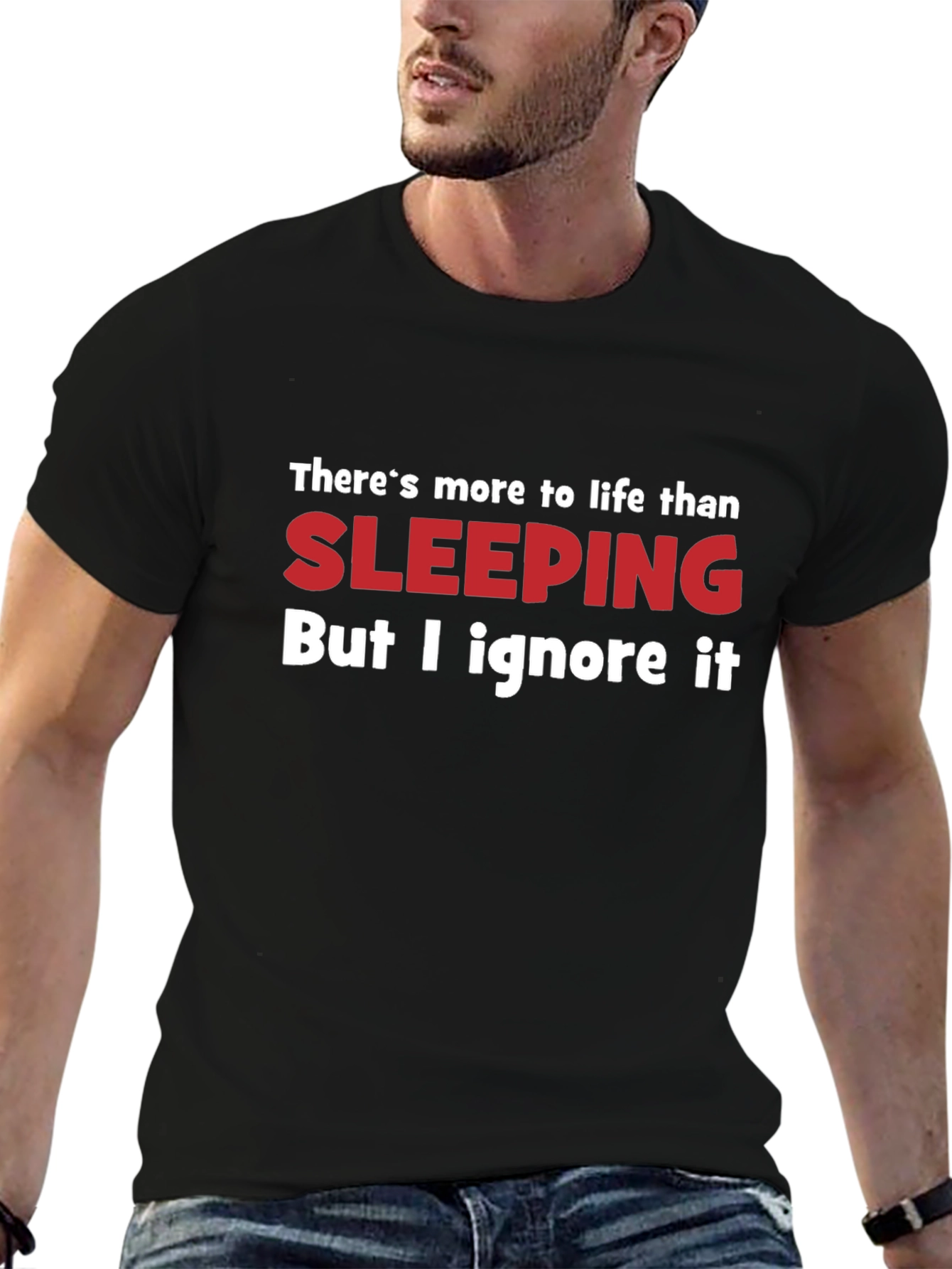 Funny Sleeping Humor Graphic Black T-Shirt