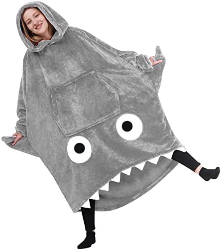 ERTISAHoodie Blanket,Super Soft Warm Wearable Blanket,Oversized Wearable Blanket Hoodie,Flannel Sherpa Fleece Shark Blanket Sweatshirt Giant Pocket For Women Men Family Matching Hooded Blankets (One Size)