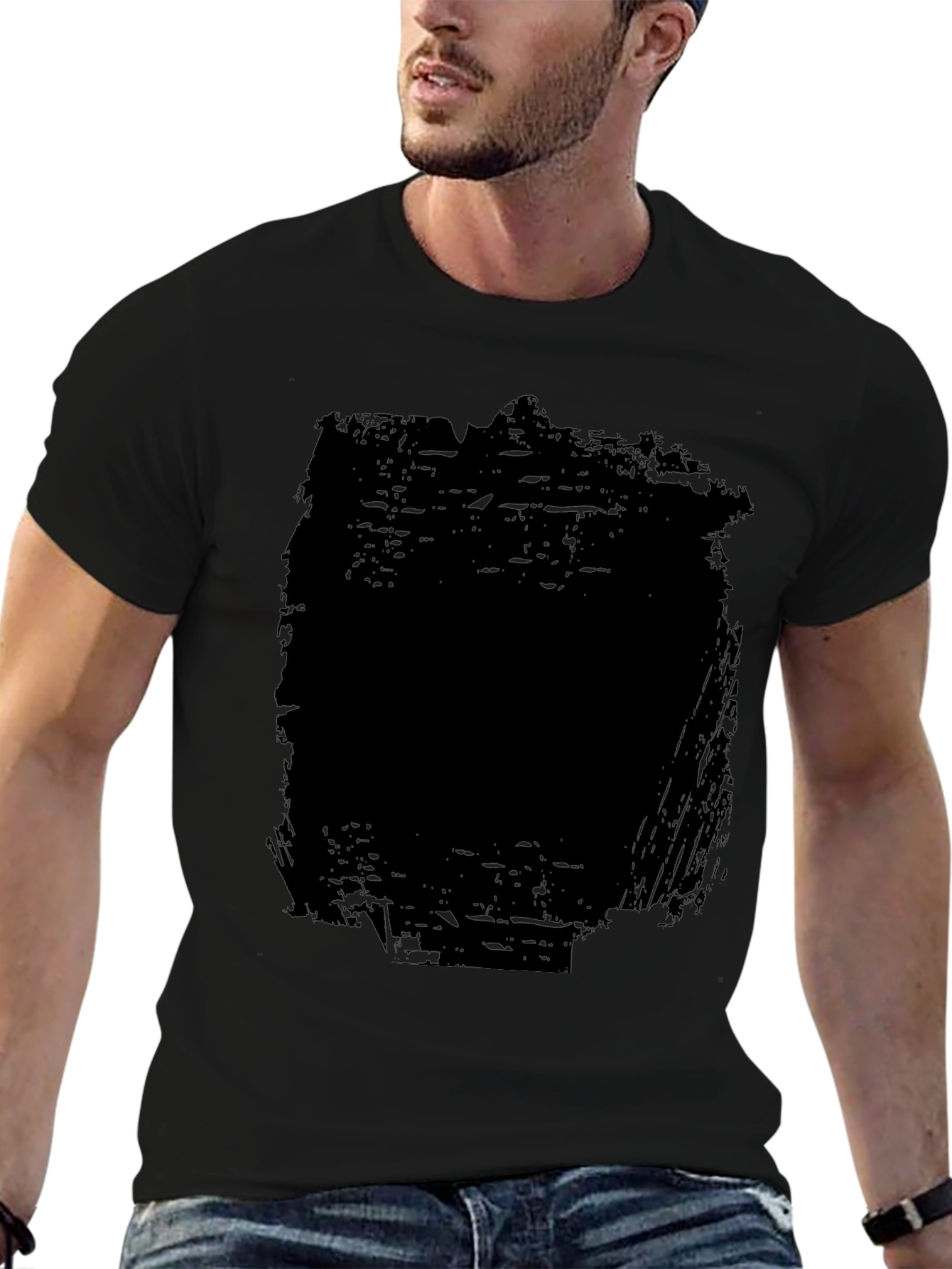 Distressed Black Graphic Tee - Mens Casual Fashion