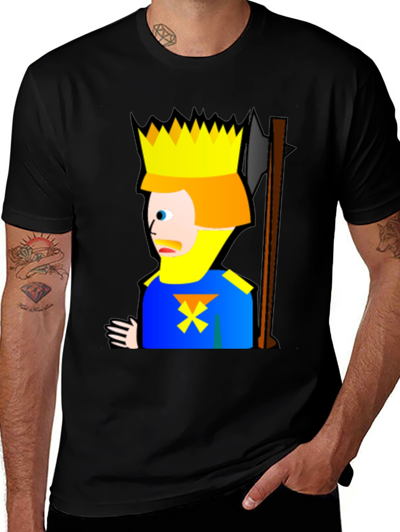 Cartoon King Graphic Tee - Funny Mens Black T-Shirt