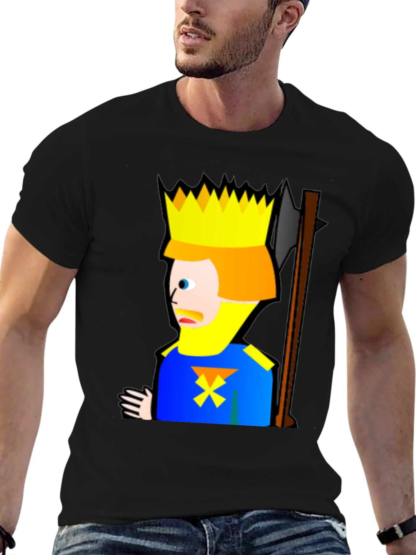 Cartoon King Graphic Tee - Funny Mens Black T-Shirt