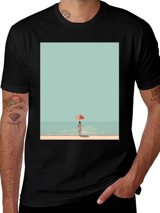 Minimalist Beach Scene Graphic Tee - Unisex Black T-Shirt