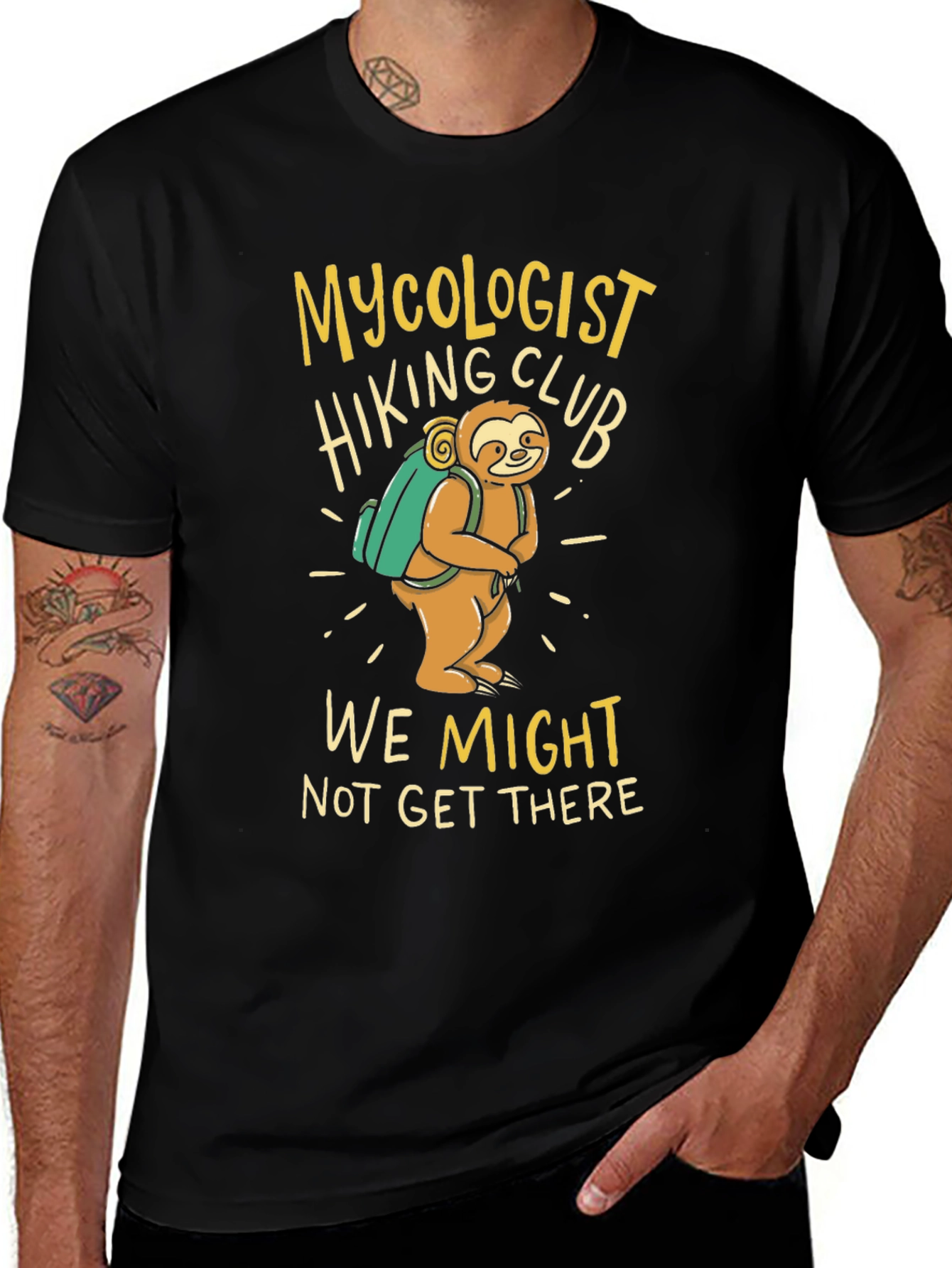 Mycologist Hiking Club Sloth Graphic T-Shirt