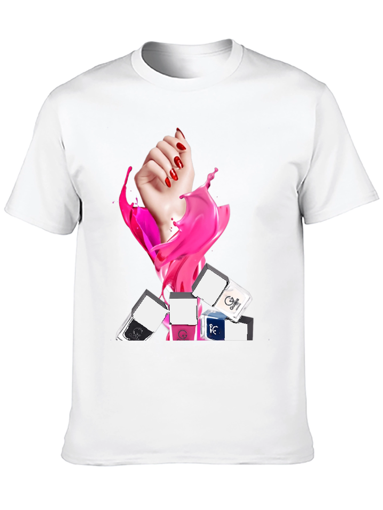 Stylish Black T-Shirt with Nail Polish Design