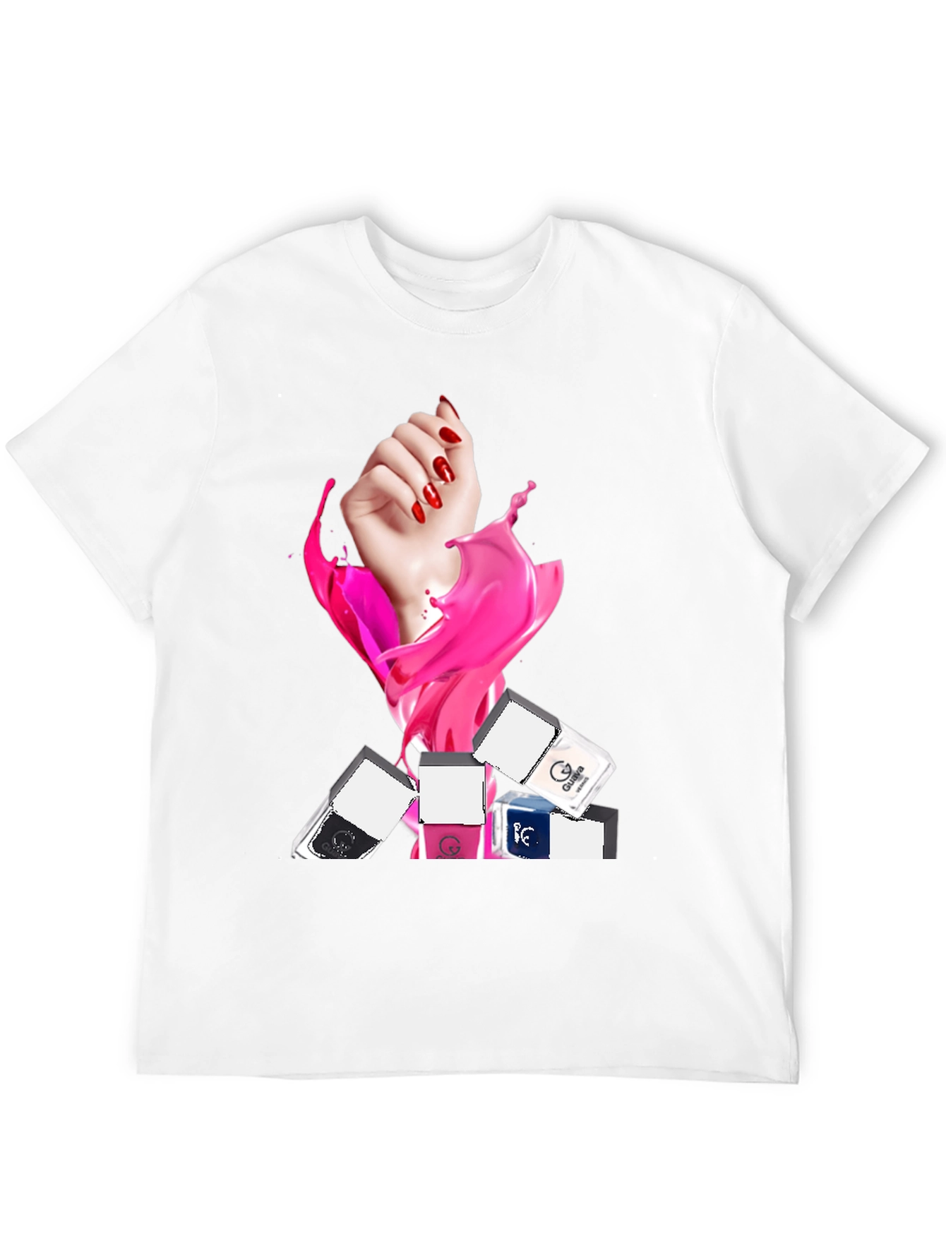 Stylish Black T-Shirt with Nail Polish Design