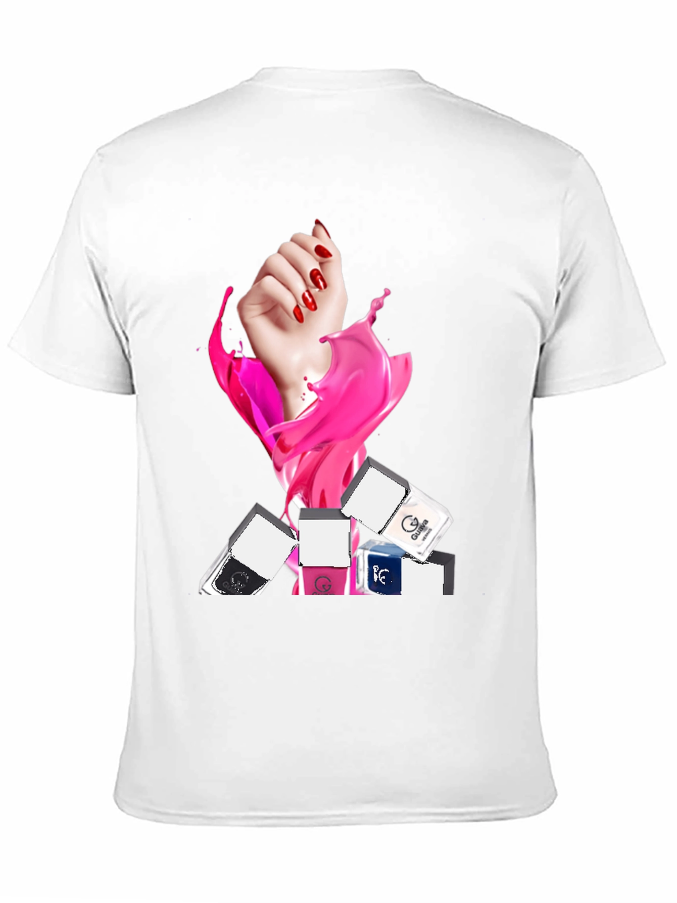 Stylish Black T-Shirt with Nail Polish Design