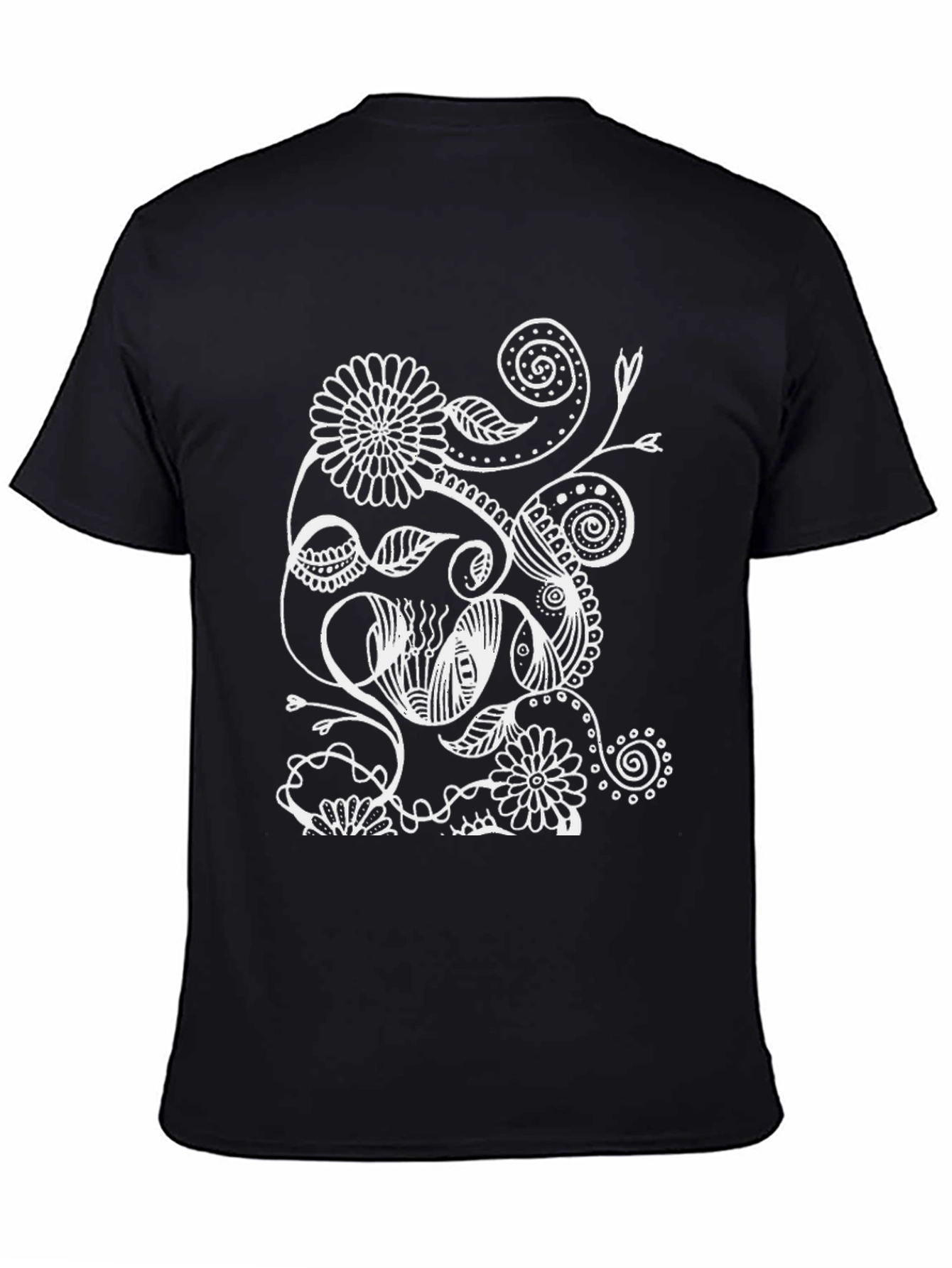 Floral Doodle Graphic T-Shirt - Black Casual Tee