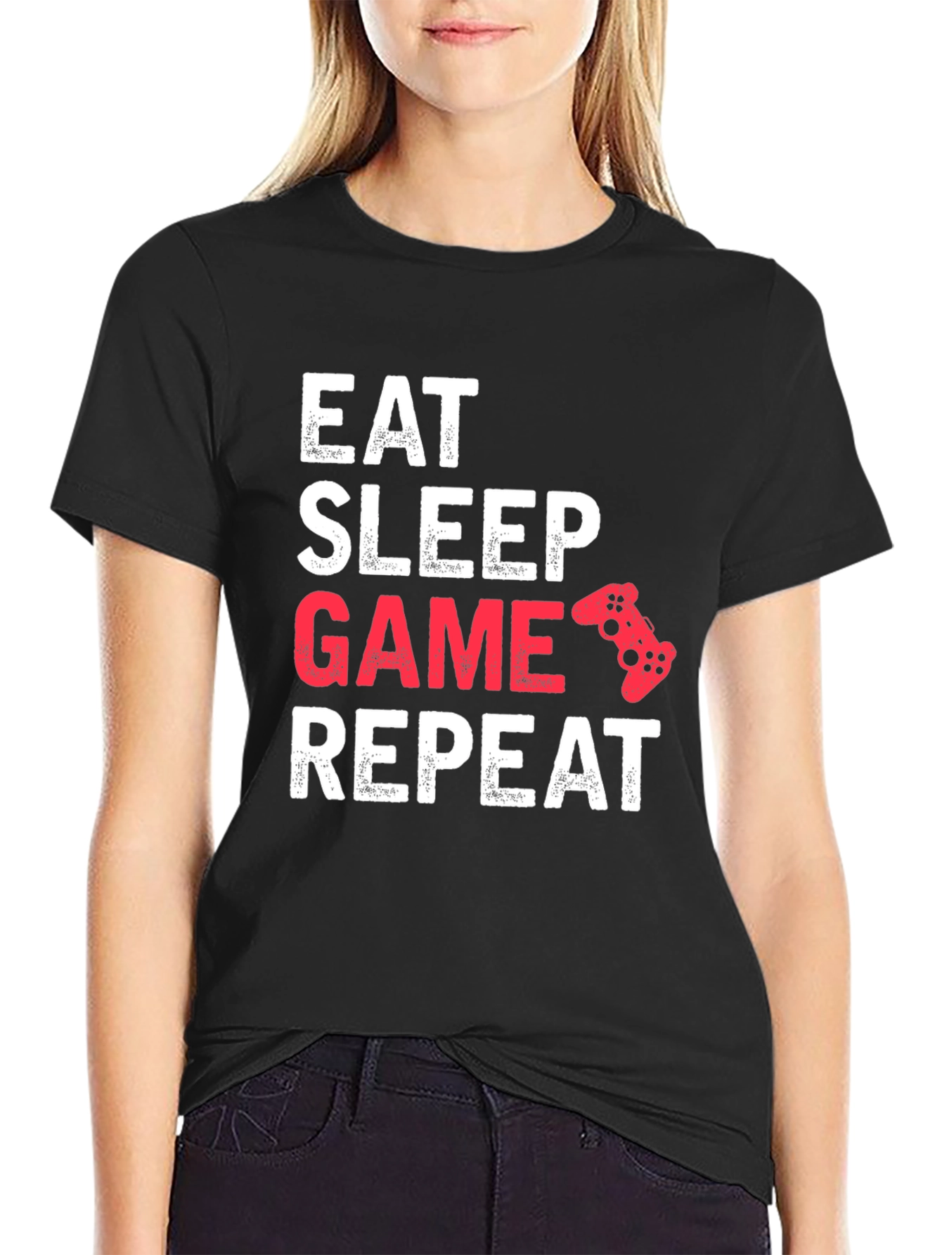 Eat Sleep Game Repeat Black T-Shirt
