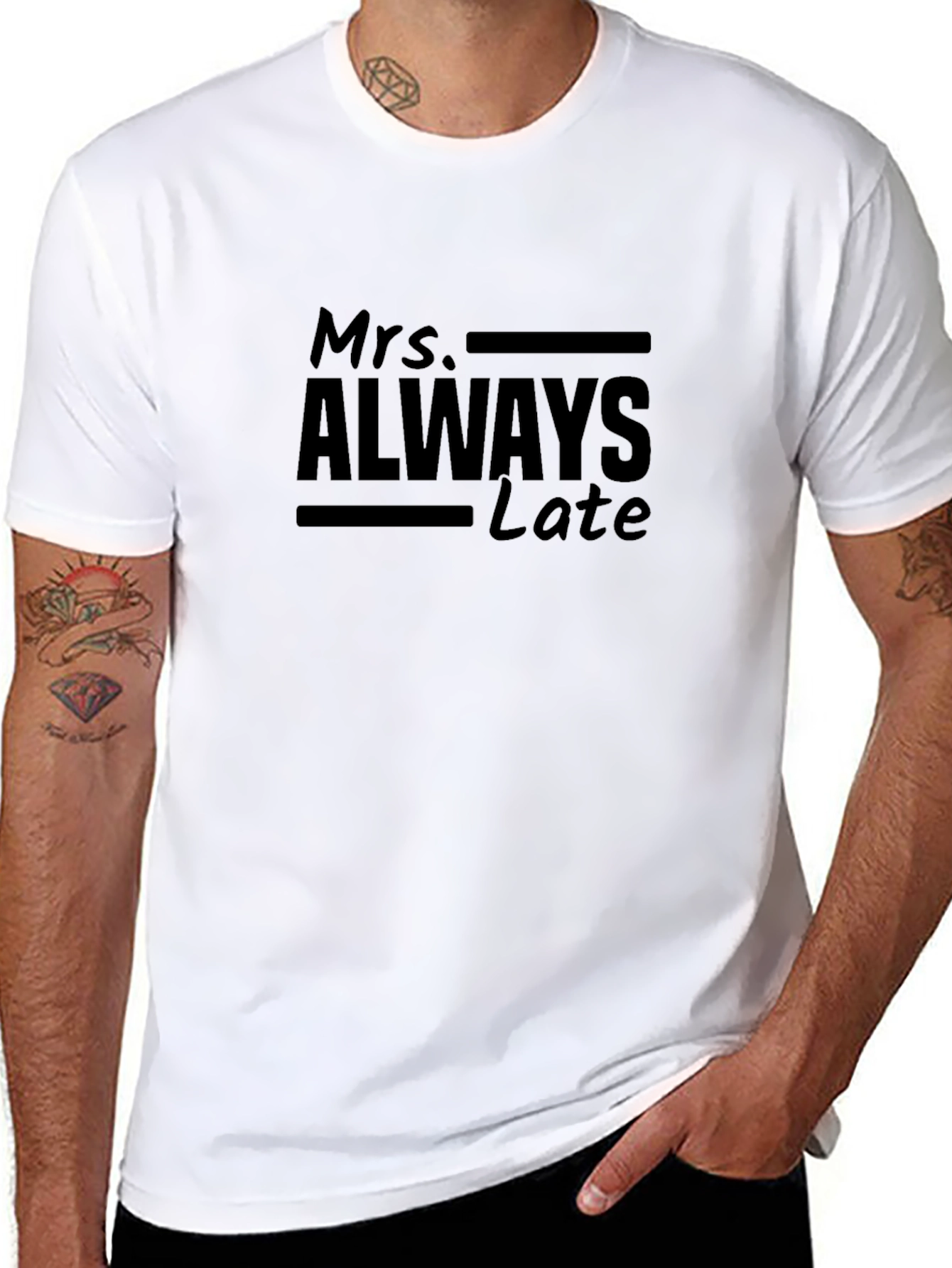 Mrs. Always Late Black T-Shirt - Novelty Graphic Tee