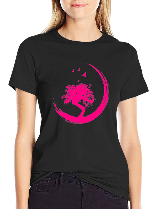 Black T-Shirt with Pink Tree Design