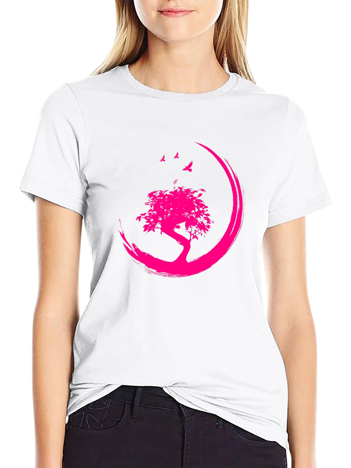 Black T-Shirt with Pink Tree Design
