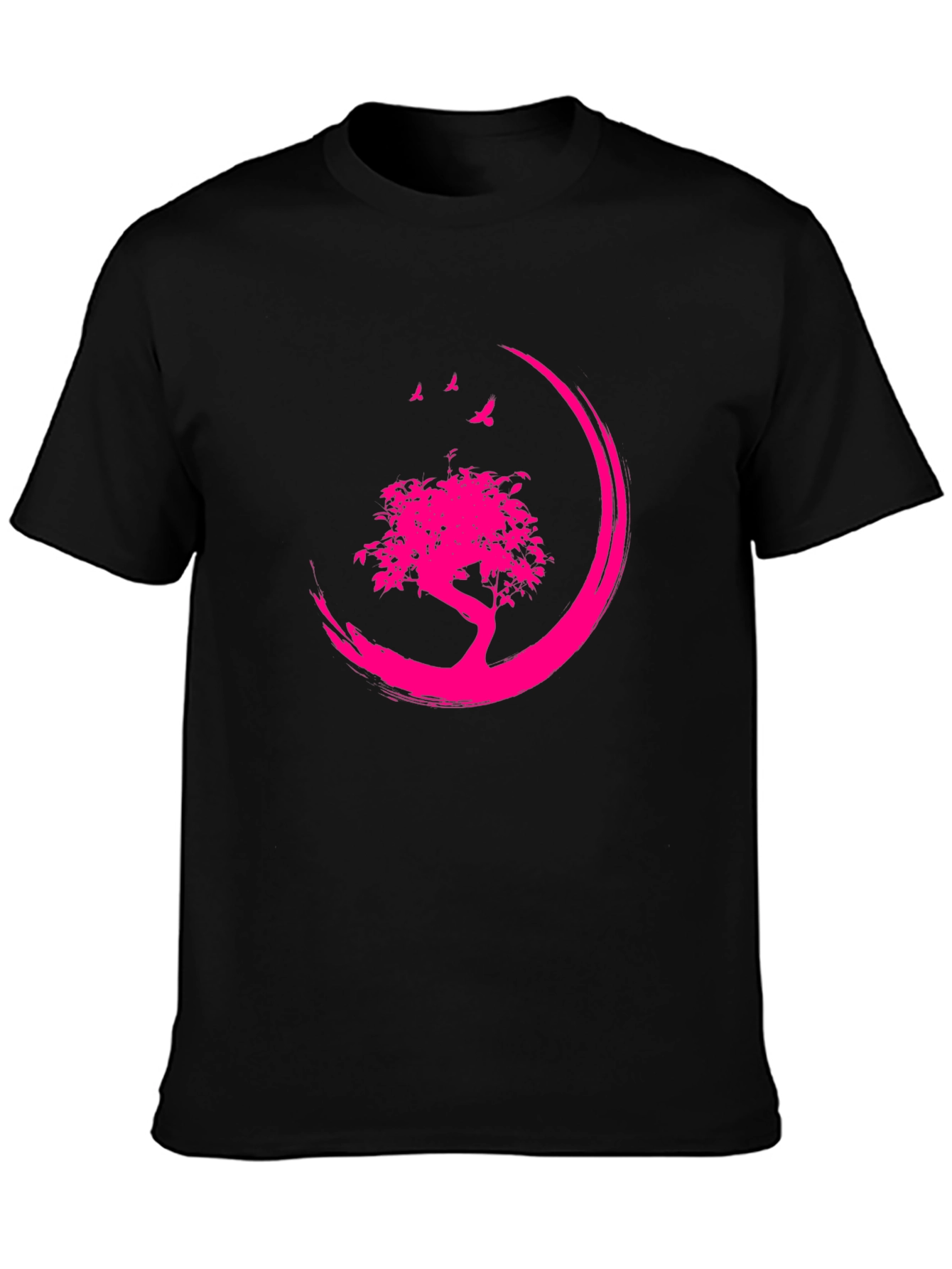 Black T-Shirt with Pink Tree Design