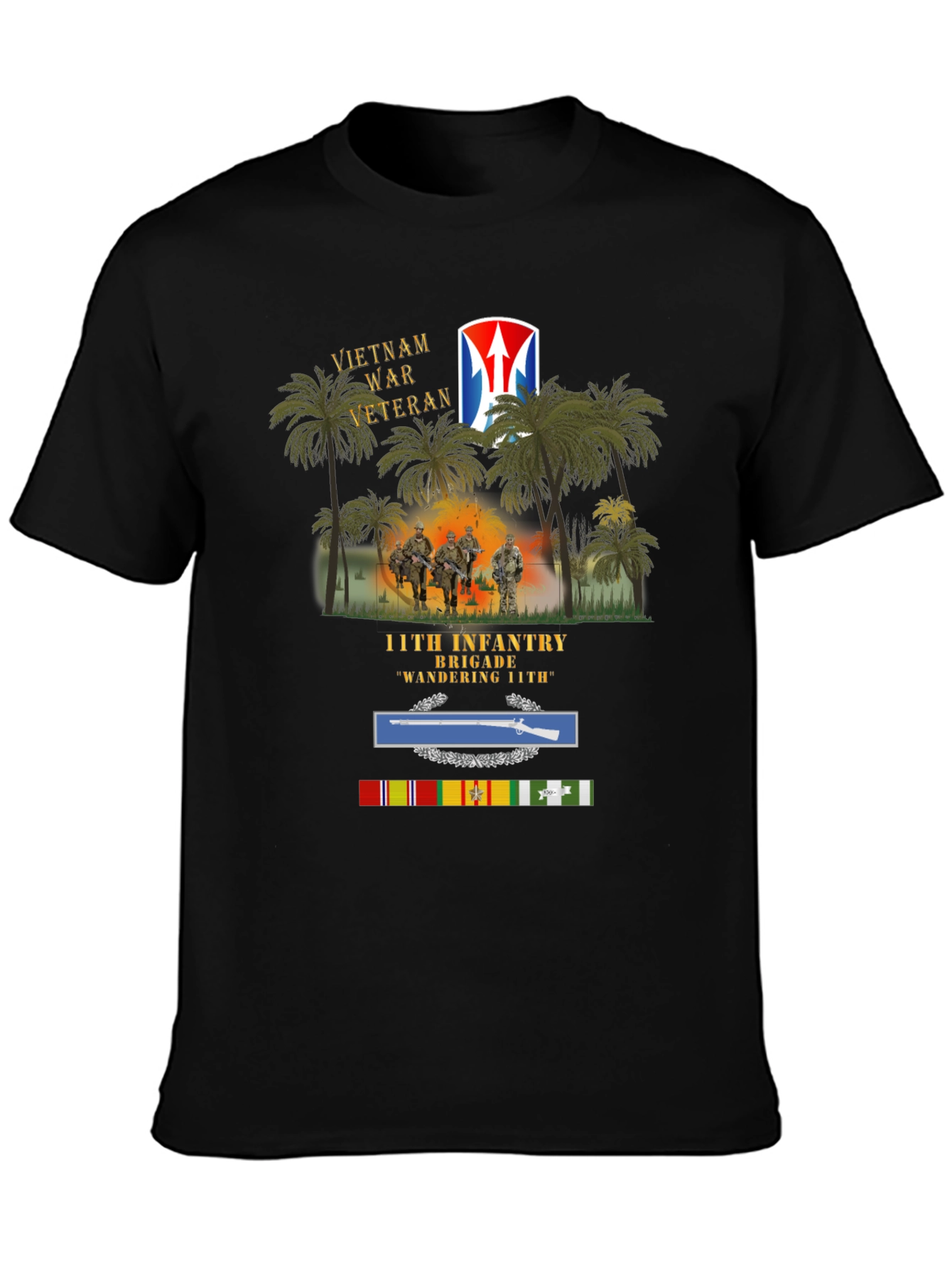 Vietnam War Veteran 11th Infantry Black T-Shirt