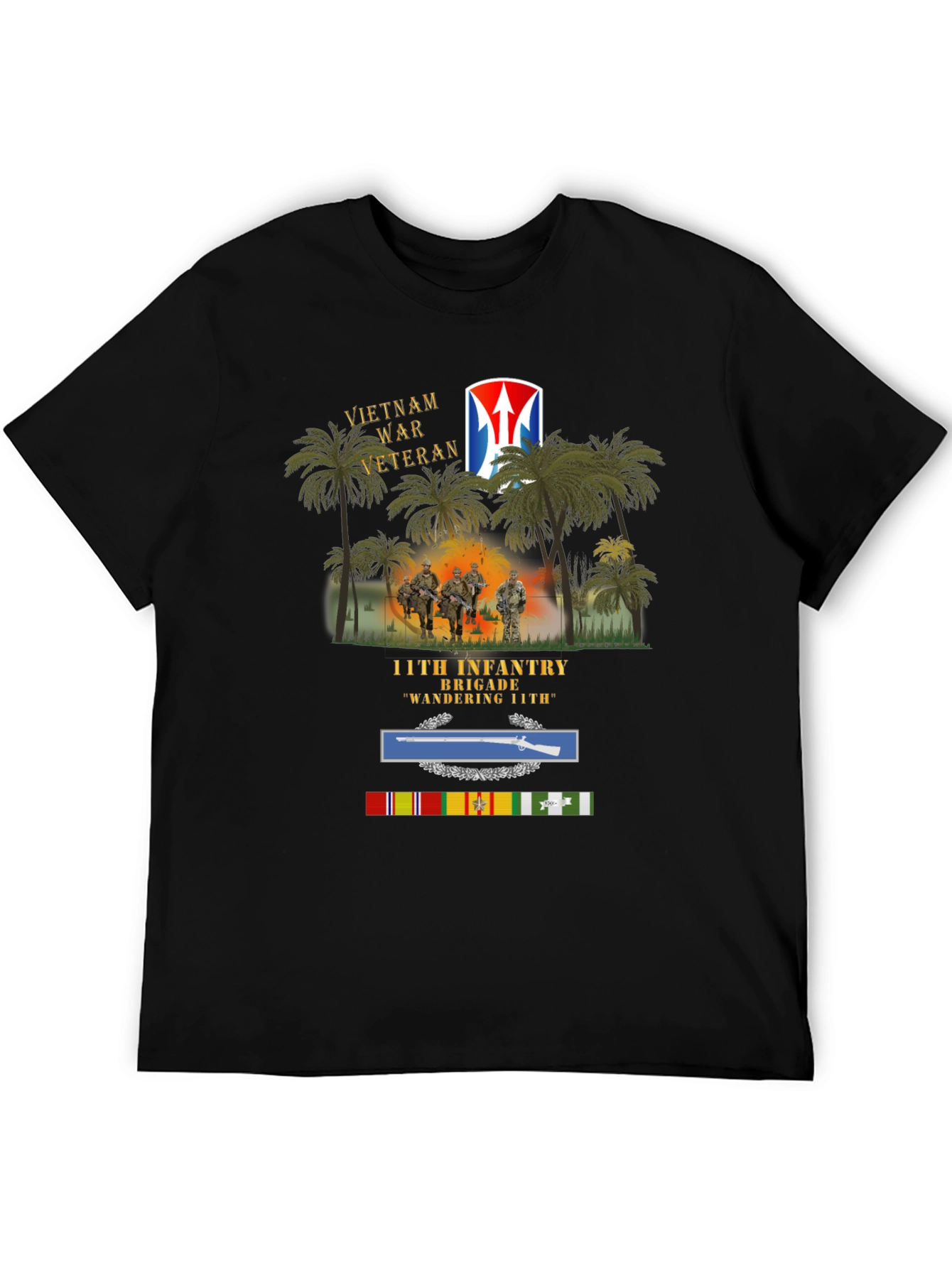 Vietnam War Veteran 11th Infantry Black T-Shirt