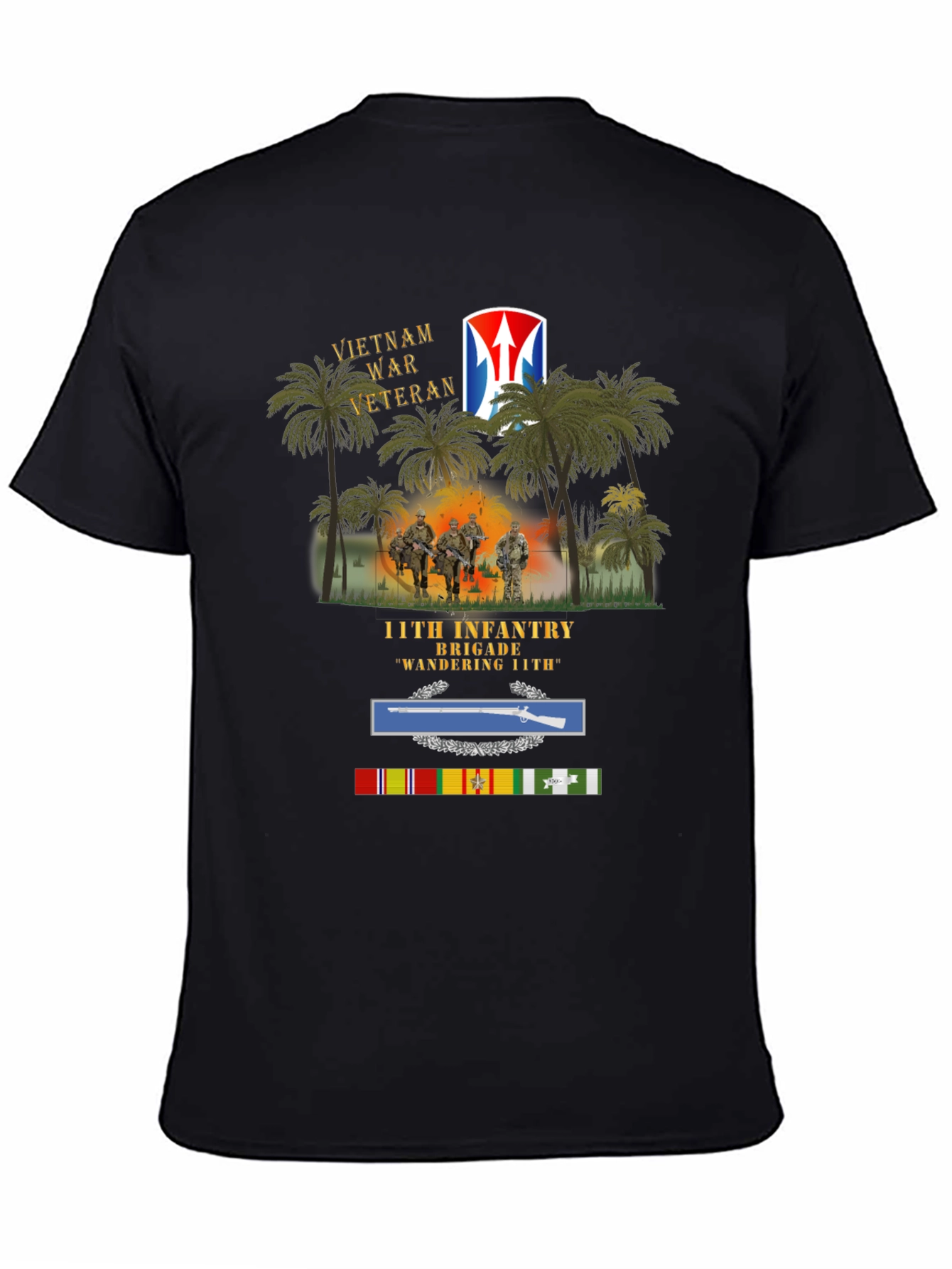 Vietnam War Veteran 11th Infantry Black T-Shirt