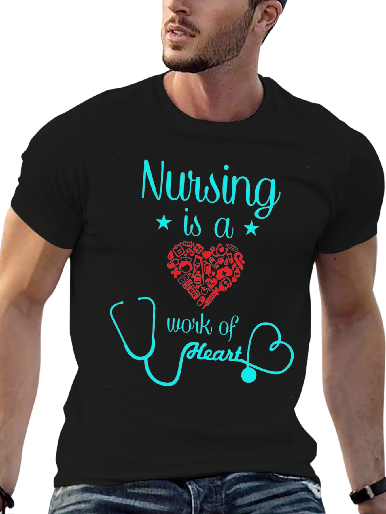 Nursing Is A Work Of Heart Graphic T-Shirt