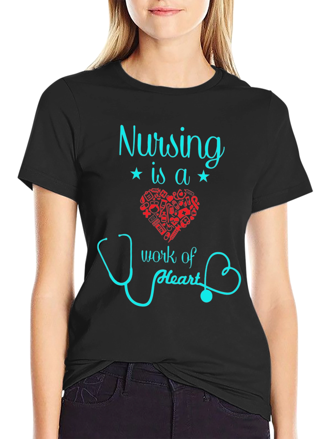 Nursing Is A Work Of Heart Graphic T-Shirt